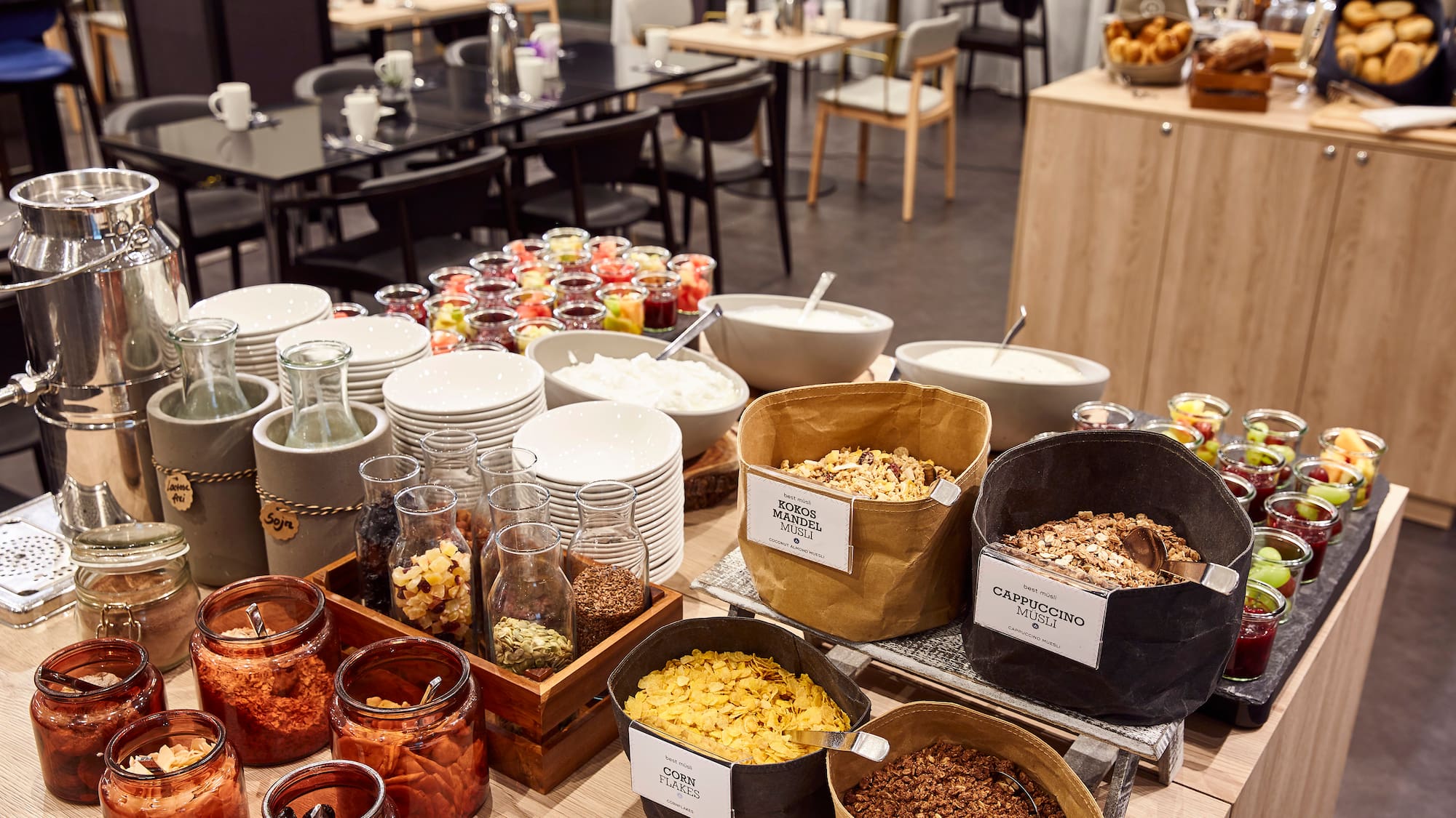 a table with food and dishes