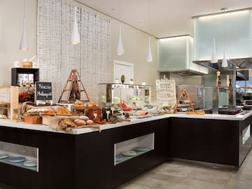 a counter with food on it