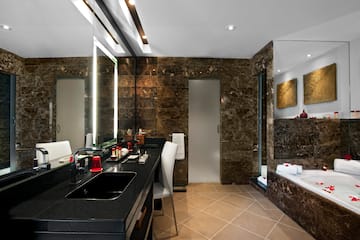 a bathroom with a sink and a shower
