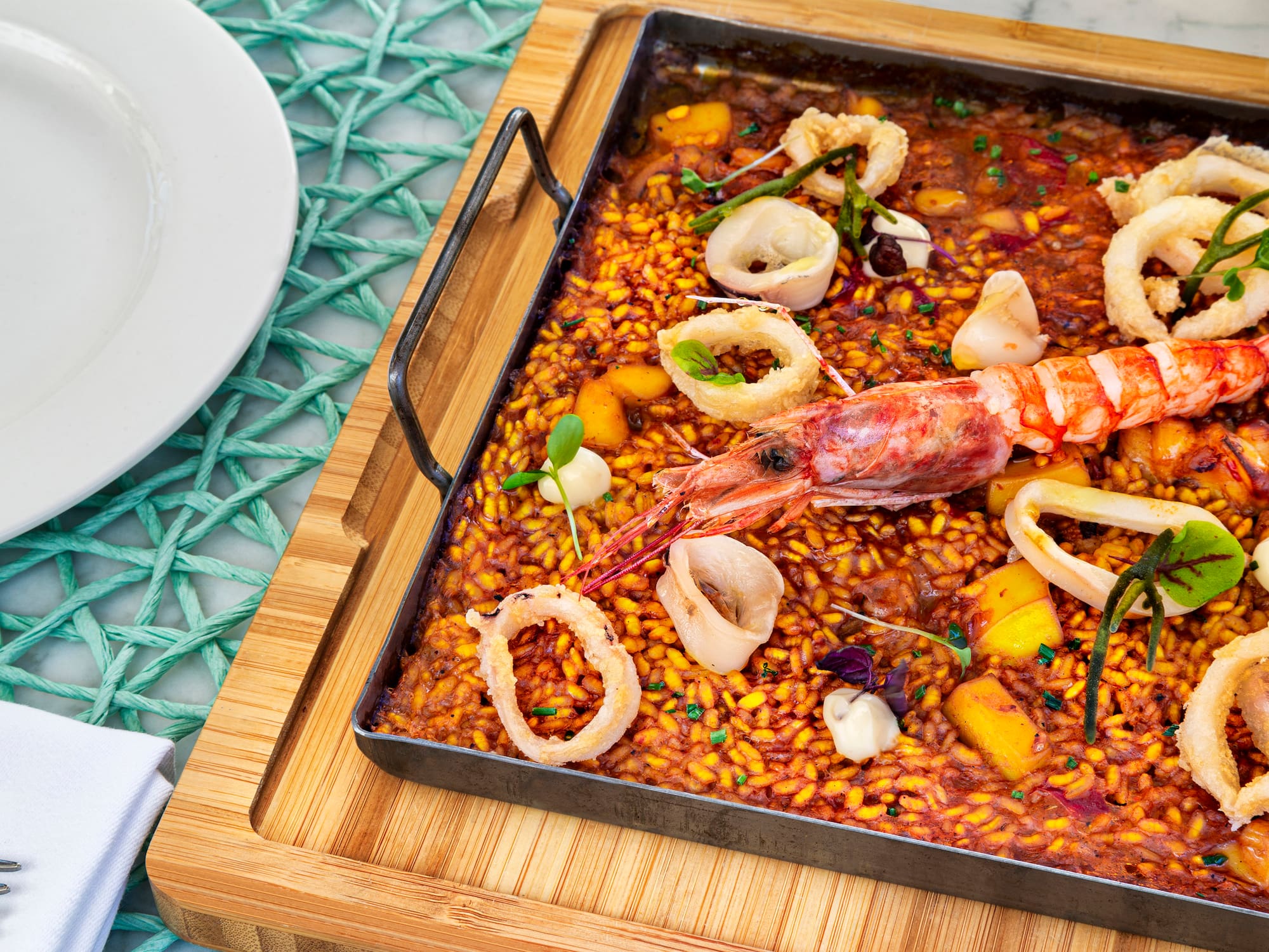 a plate of food on a tray