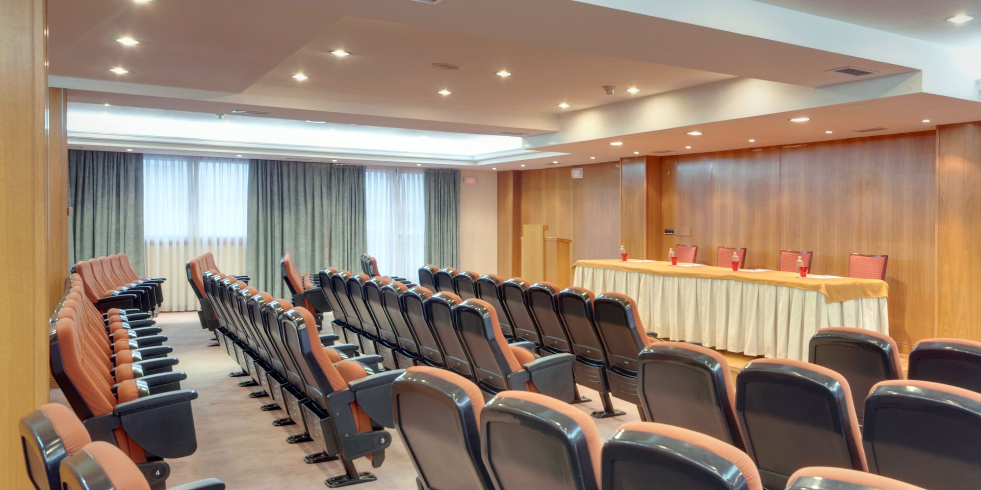 a room with chairs and a table