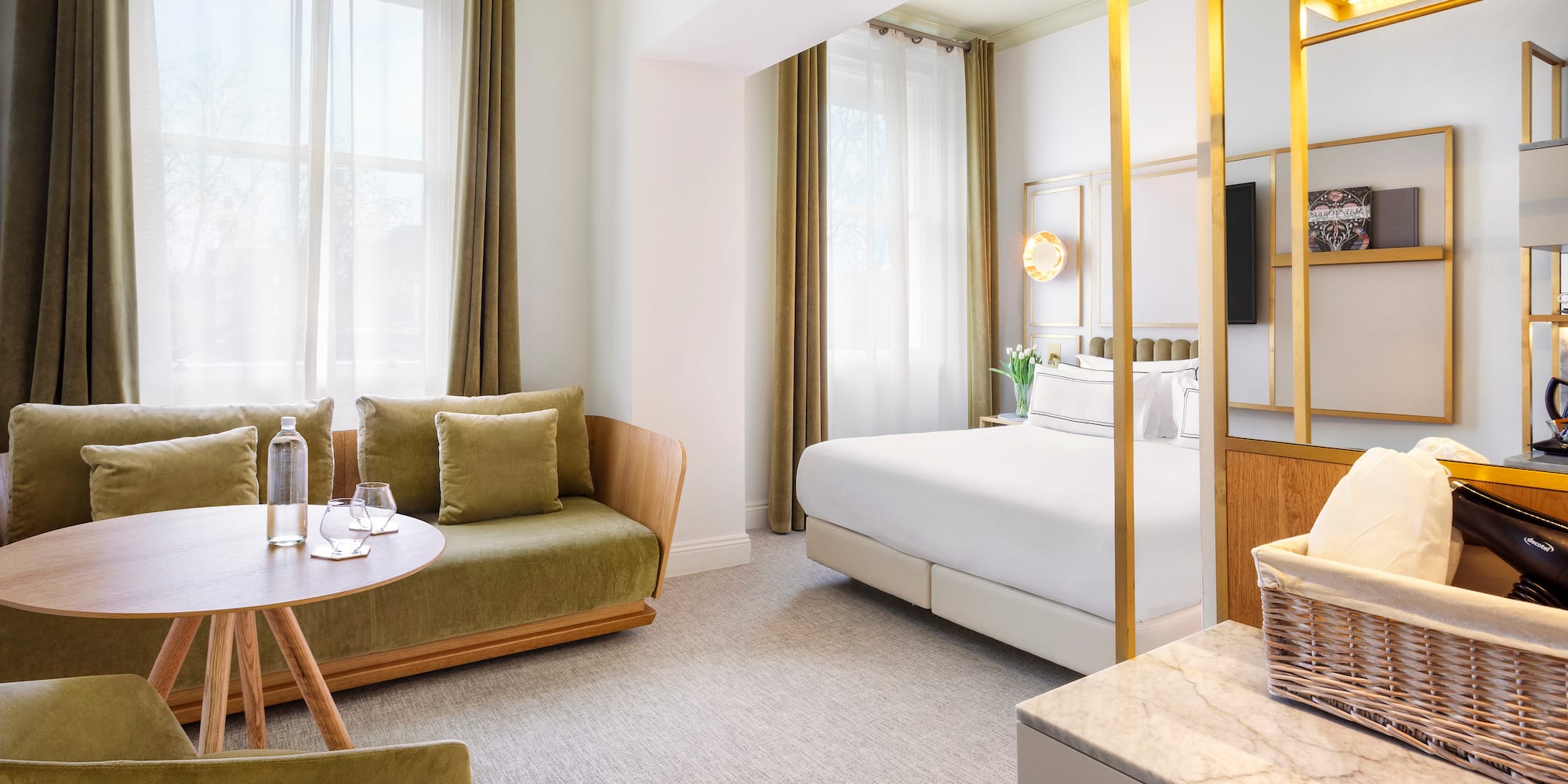 a room with a bed and a couch