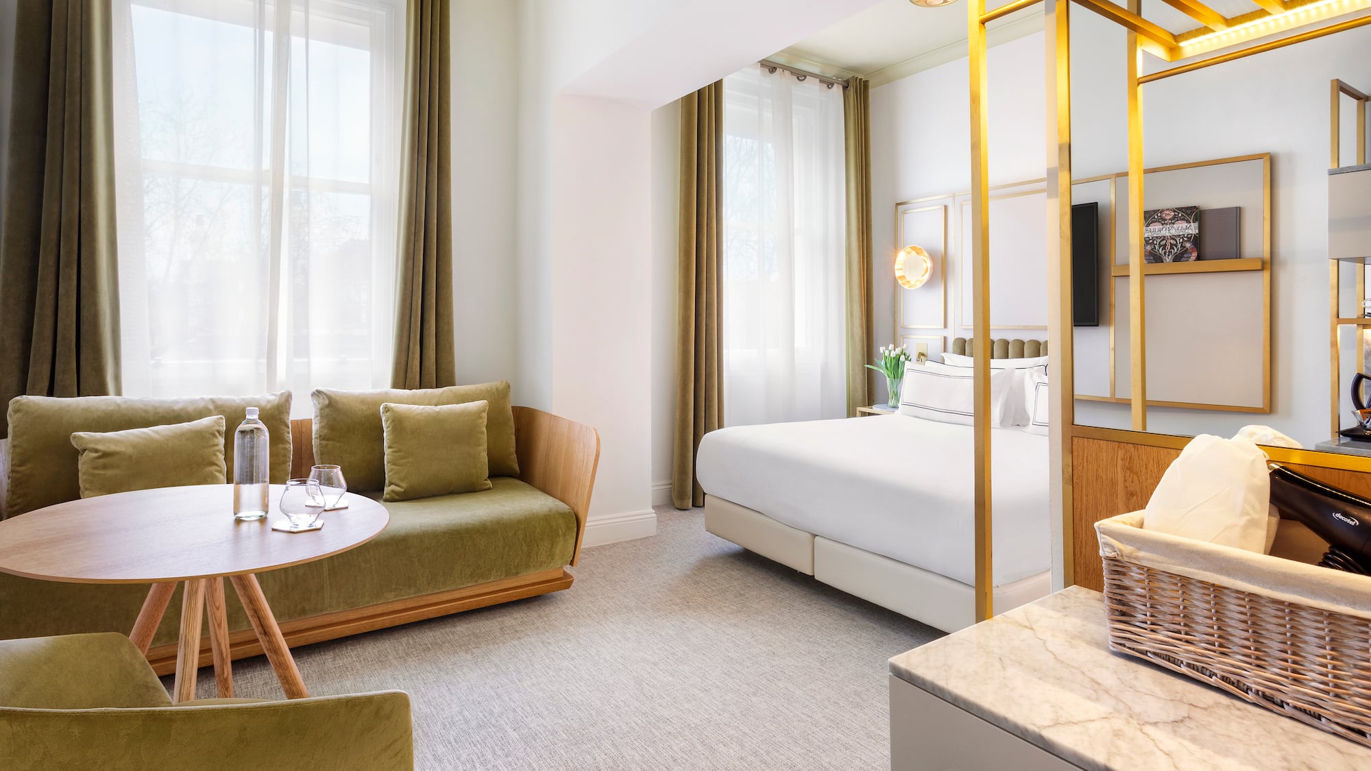 a room with a bed and a couch