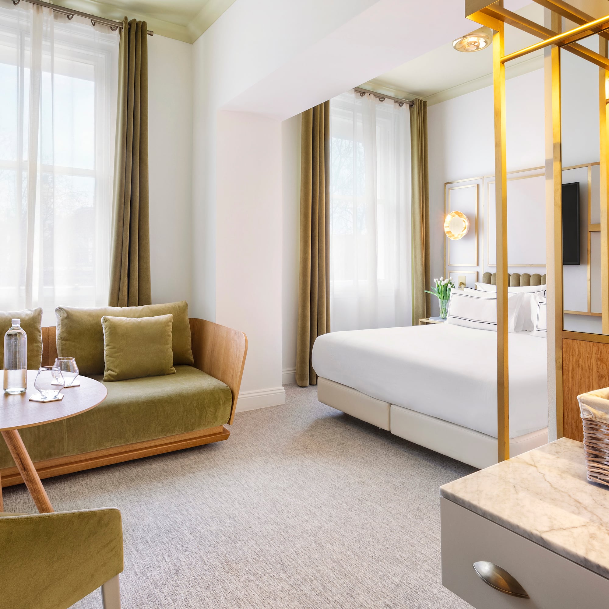 a room with a bed and a couch