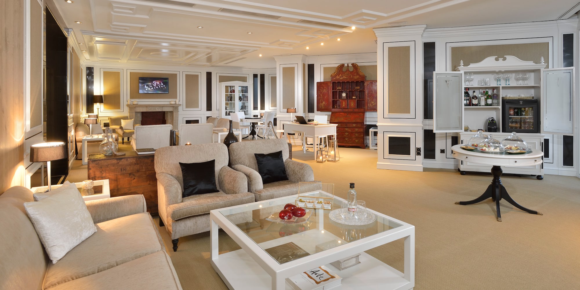 a room with white walls and a couch