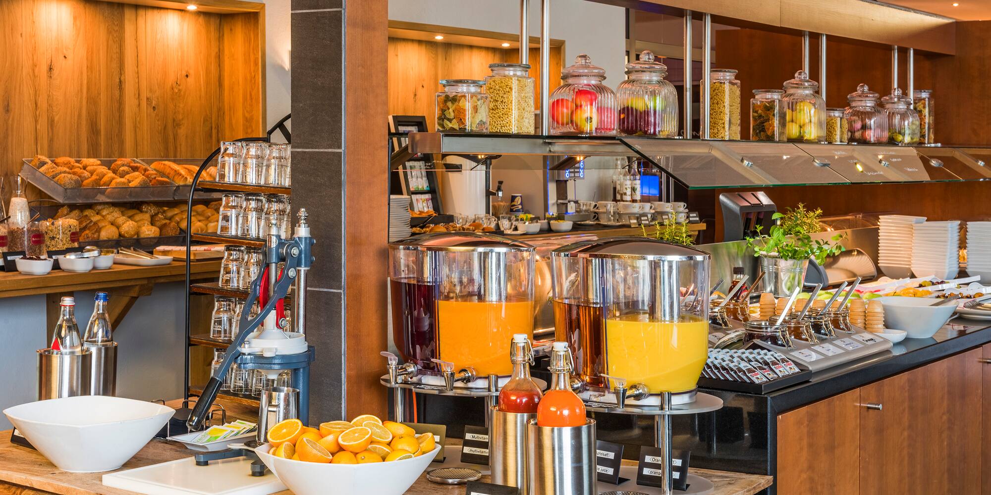 a buffet with different types of food