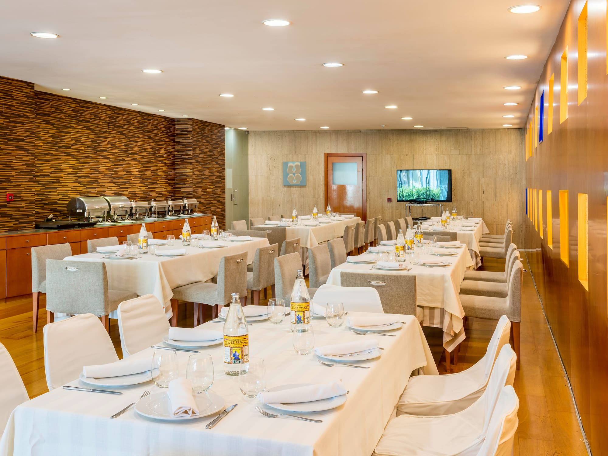 a room with tables and chairs