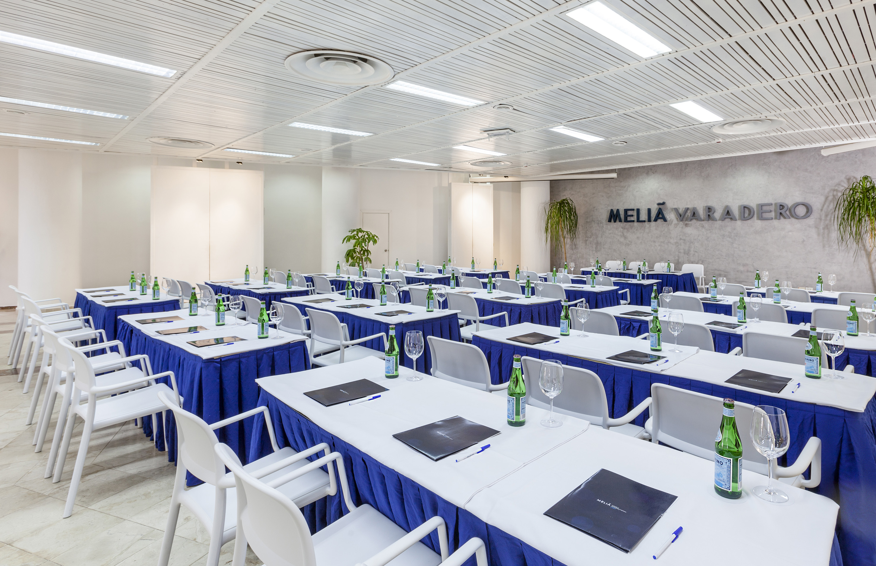 a room with tables and chairs
