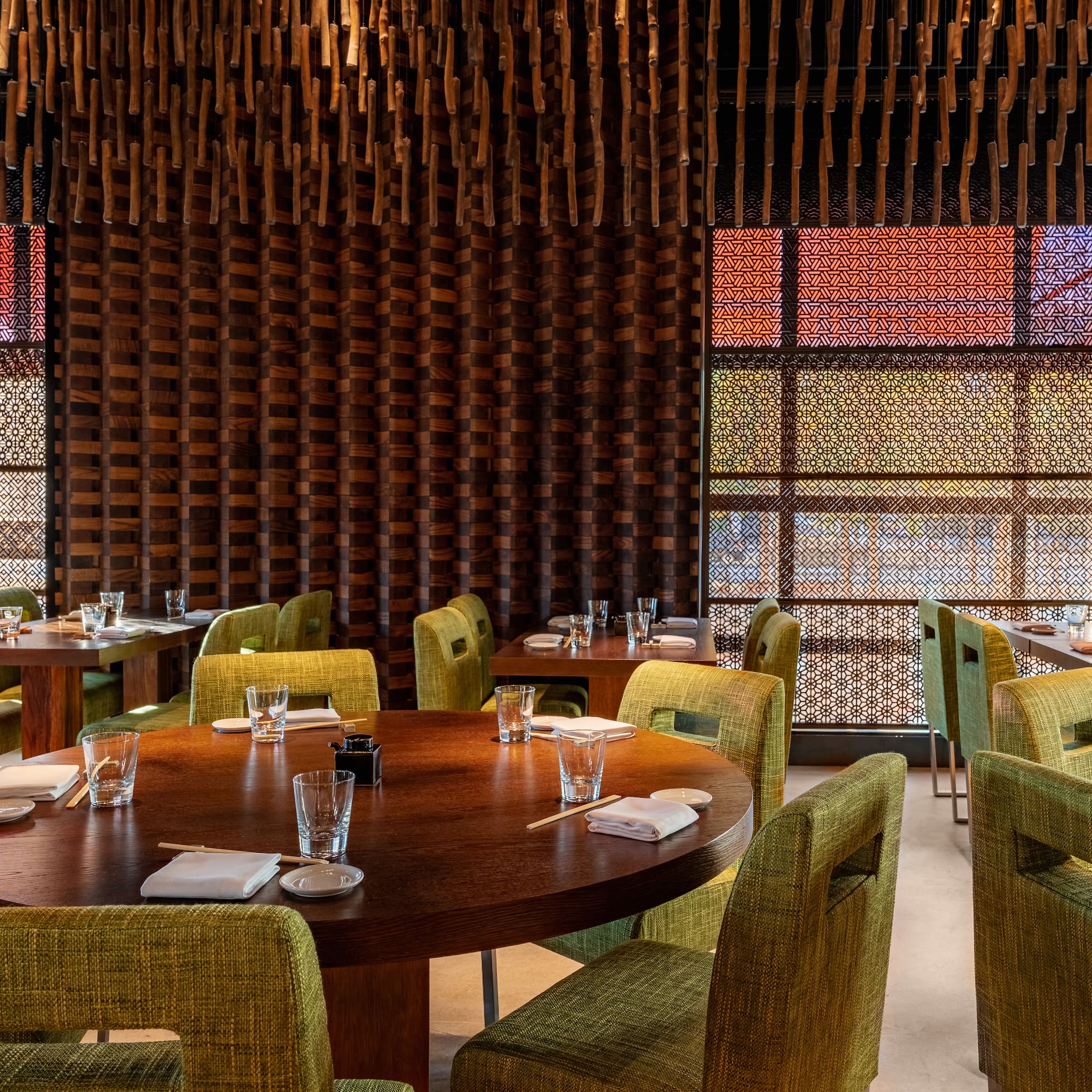 a room with tables and chairs