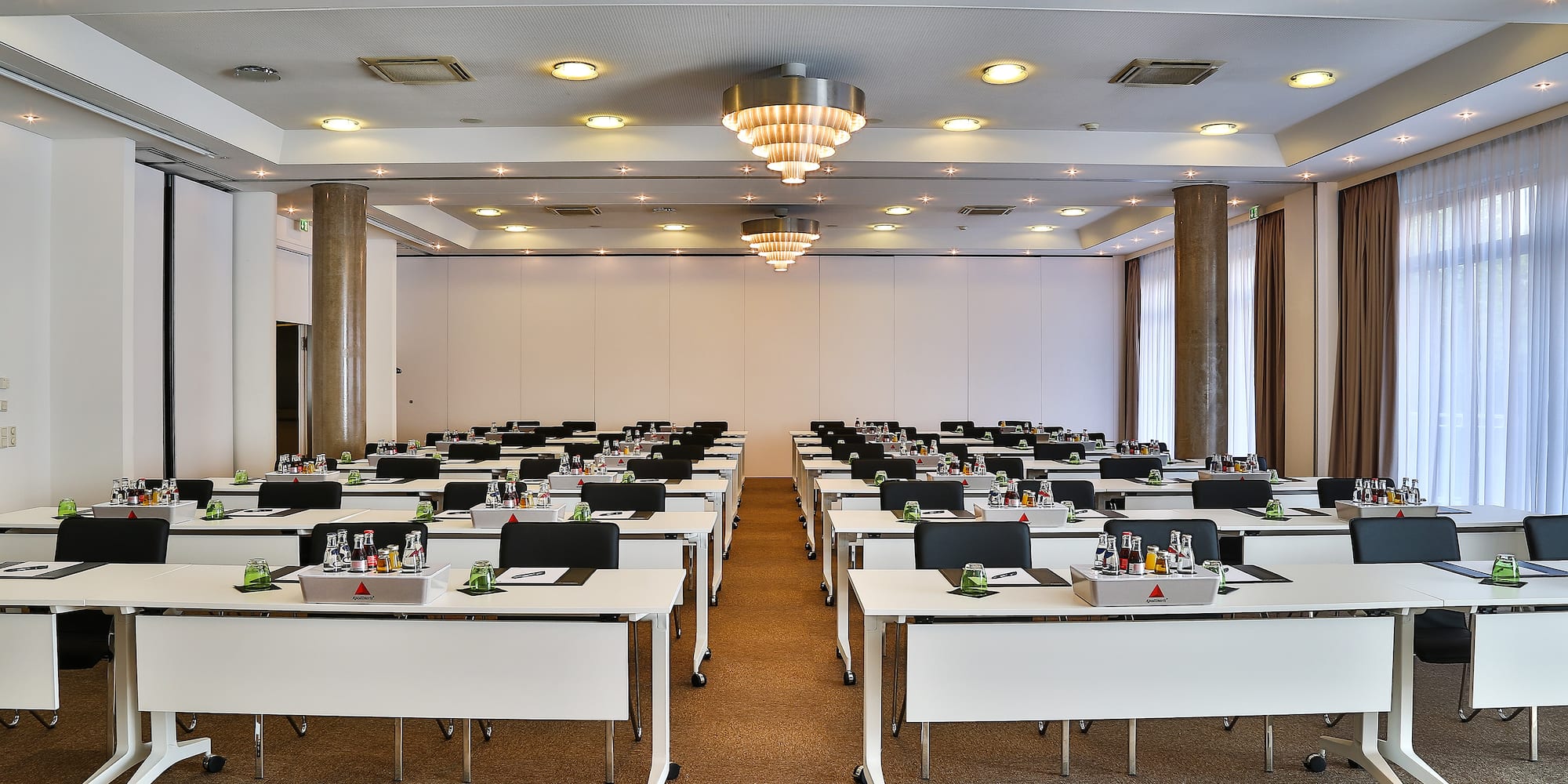 a room with tables and chairs