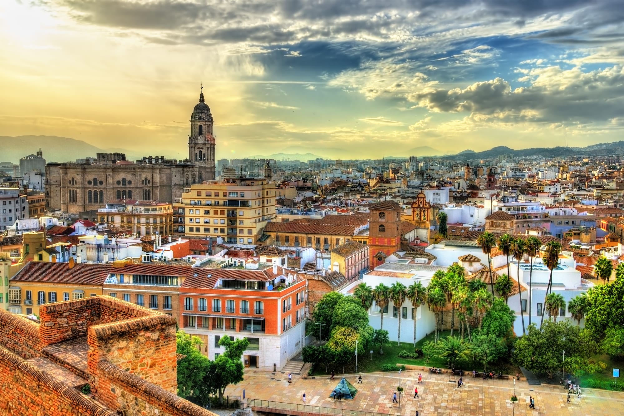 a city with many buildings and trees