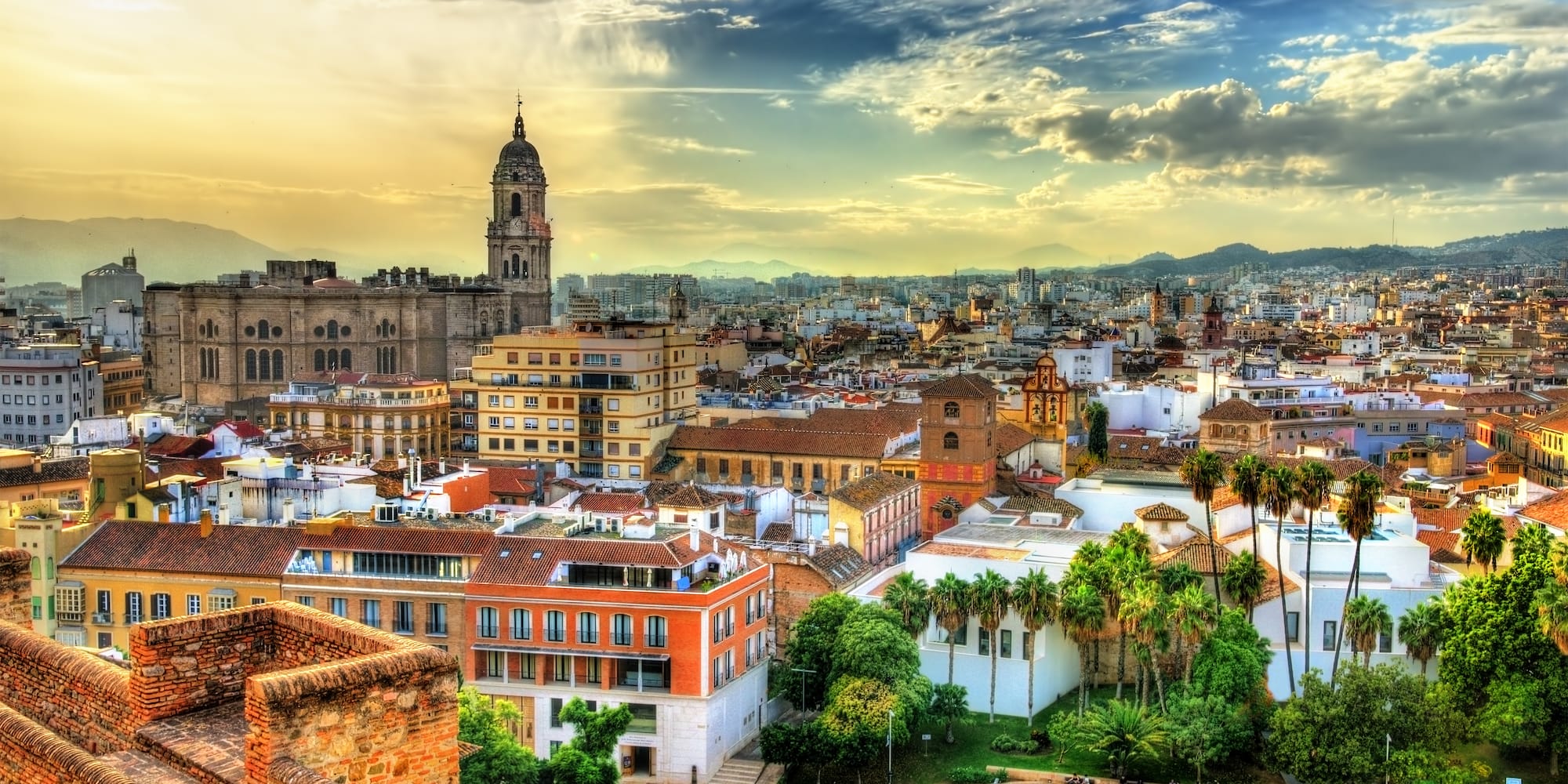 a city with many buildings and trees