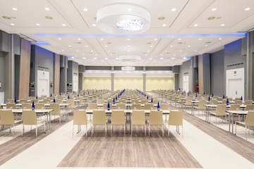a room with tables and chairs