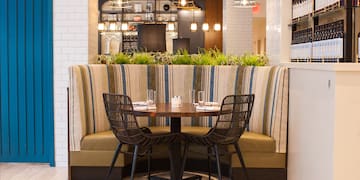a table and chairs in a restaurant