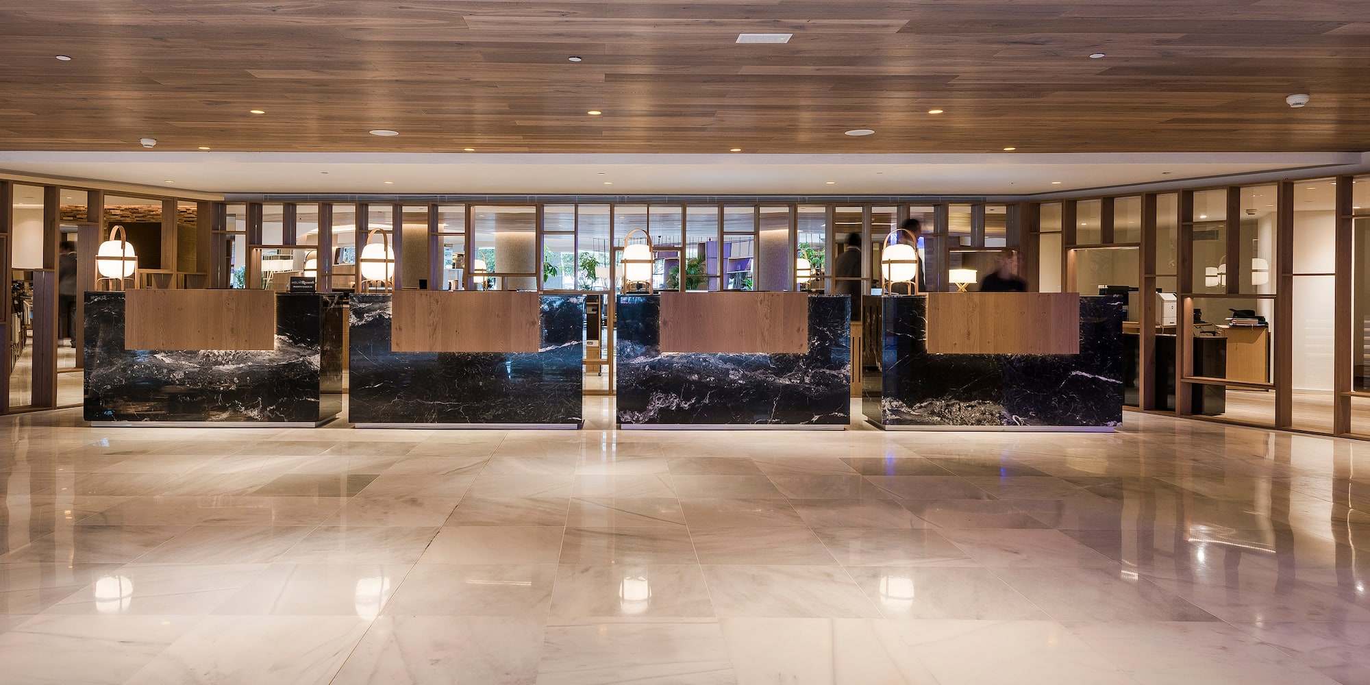 a marble floor with marble counter tops