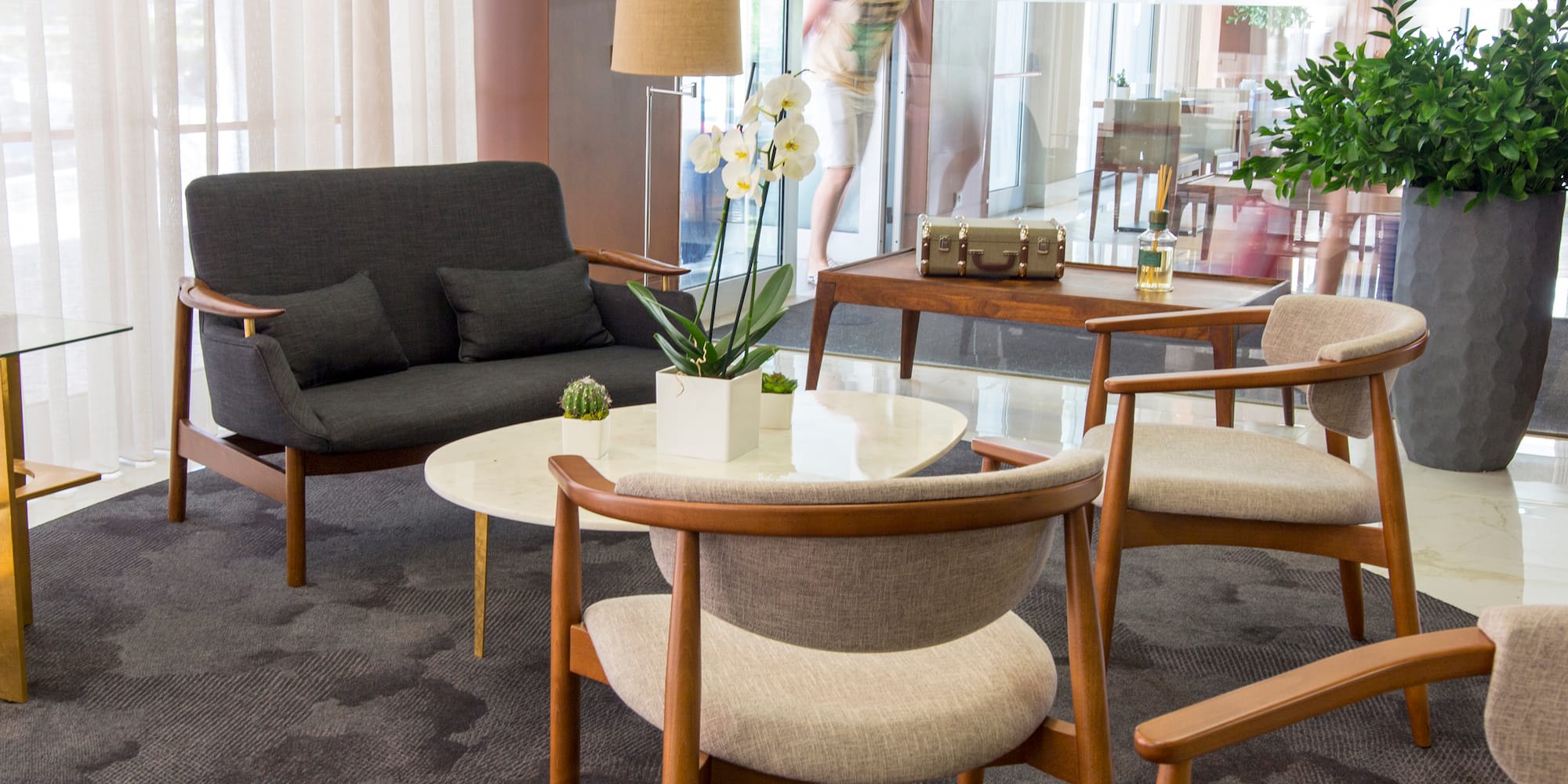 a room with chairs and a table