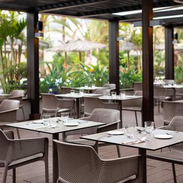 tables and chairs outside a restaurant