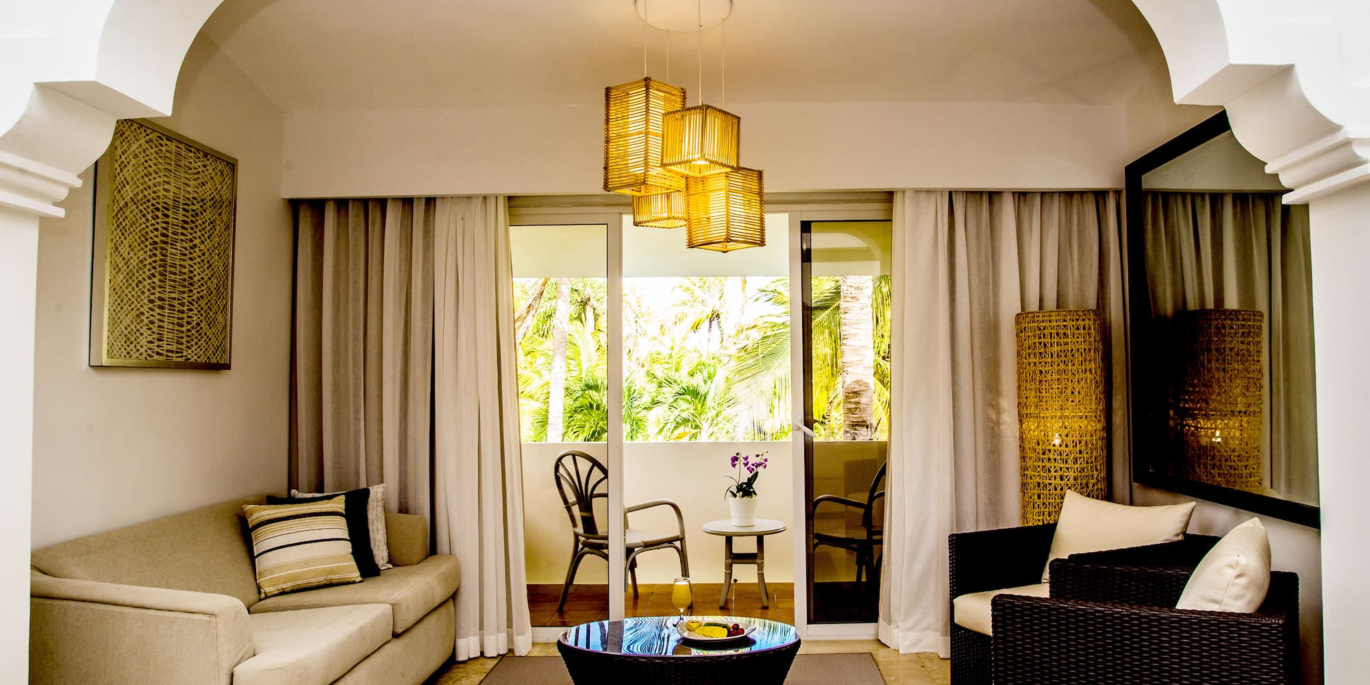 a living room with a couch and a table