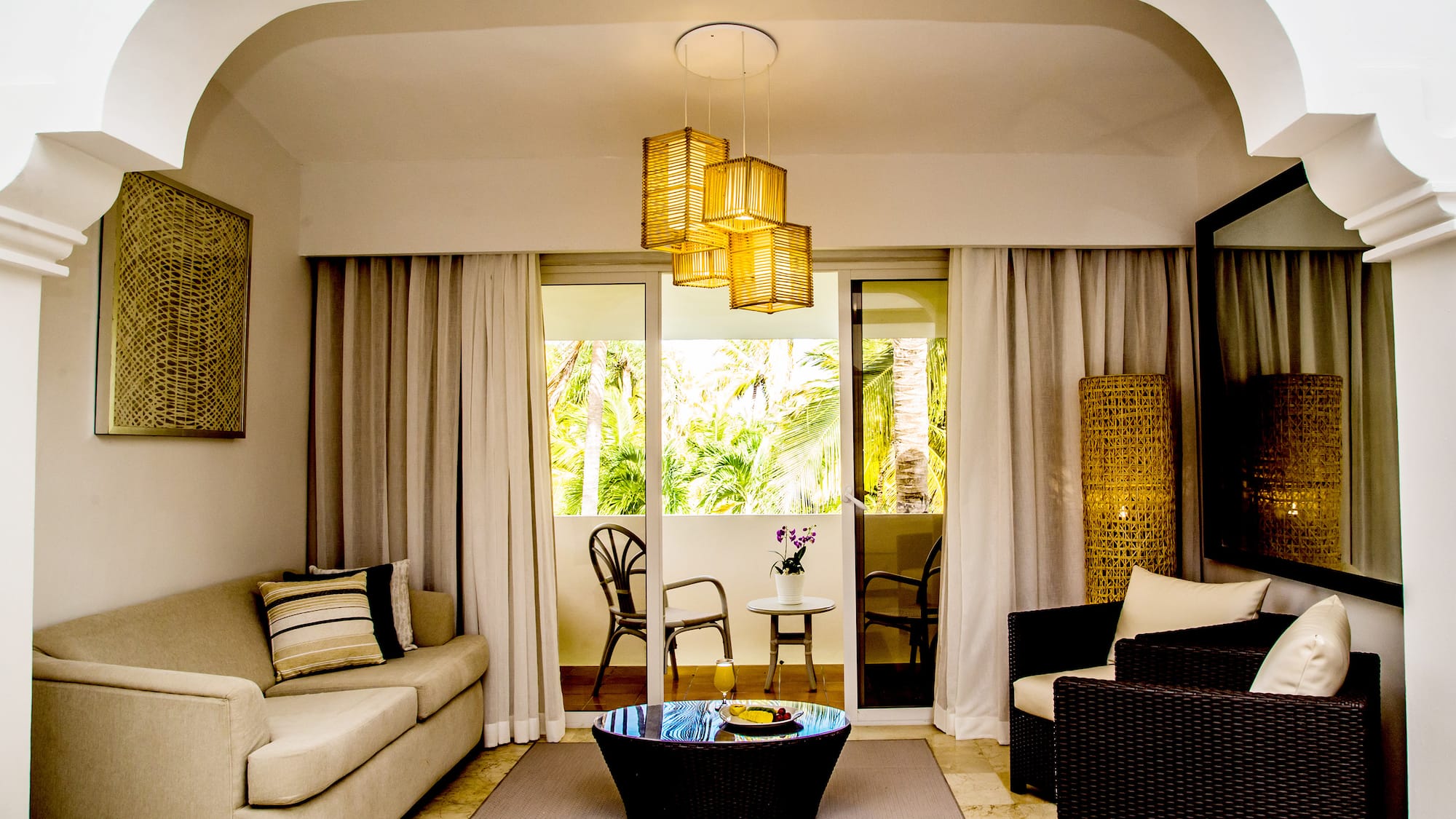 a living room with a couch and a table