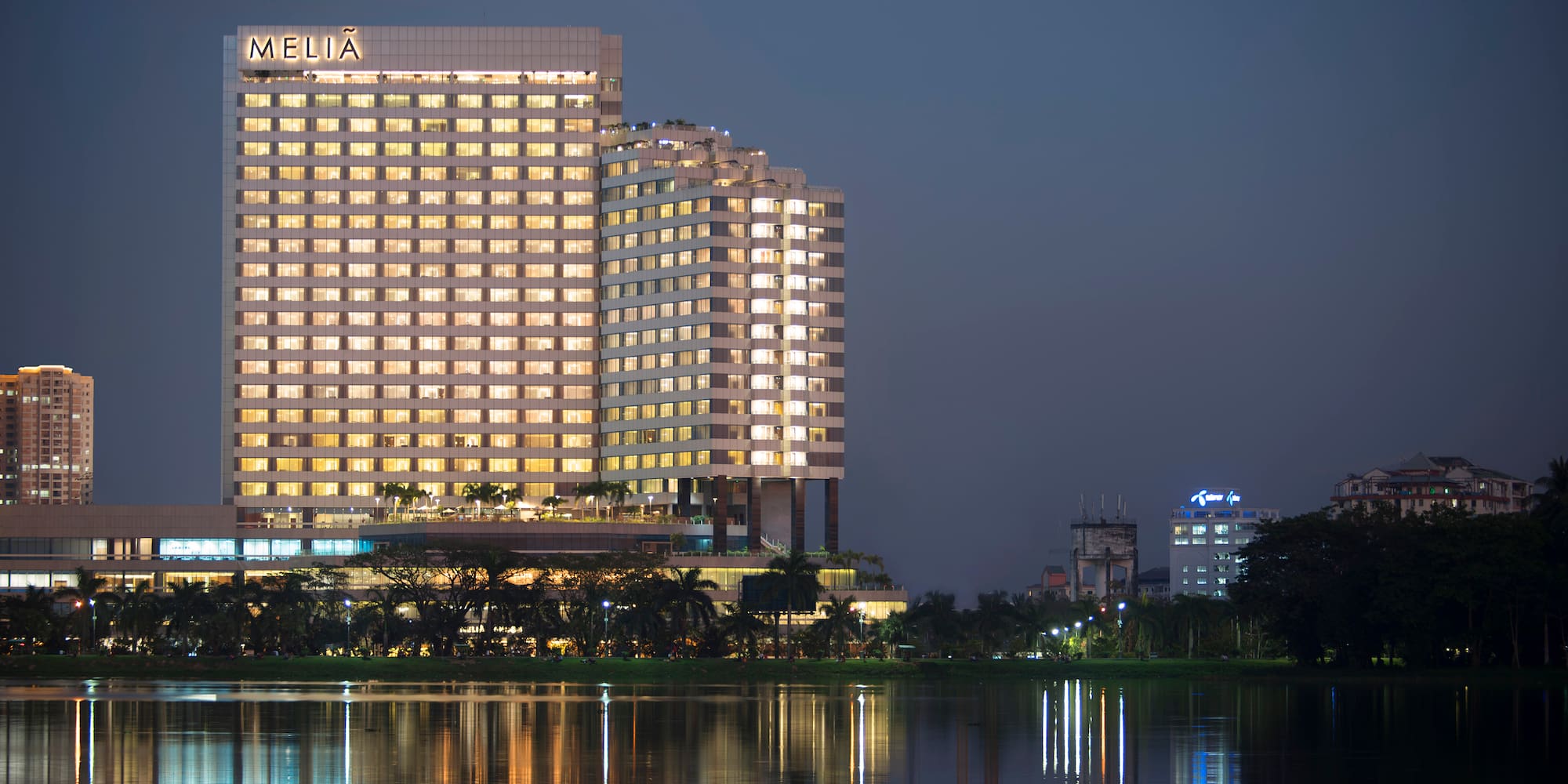 a building with lights on the windows