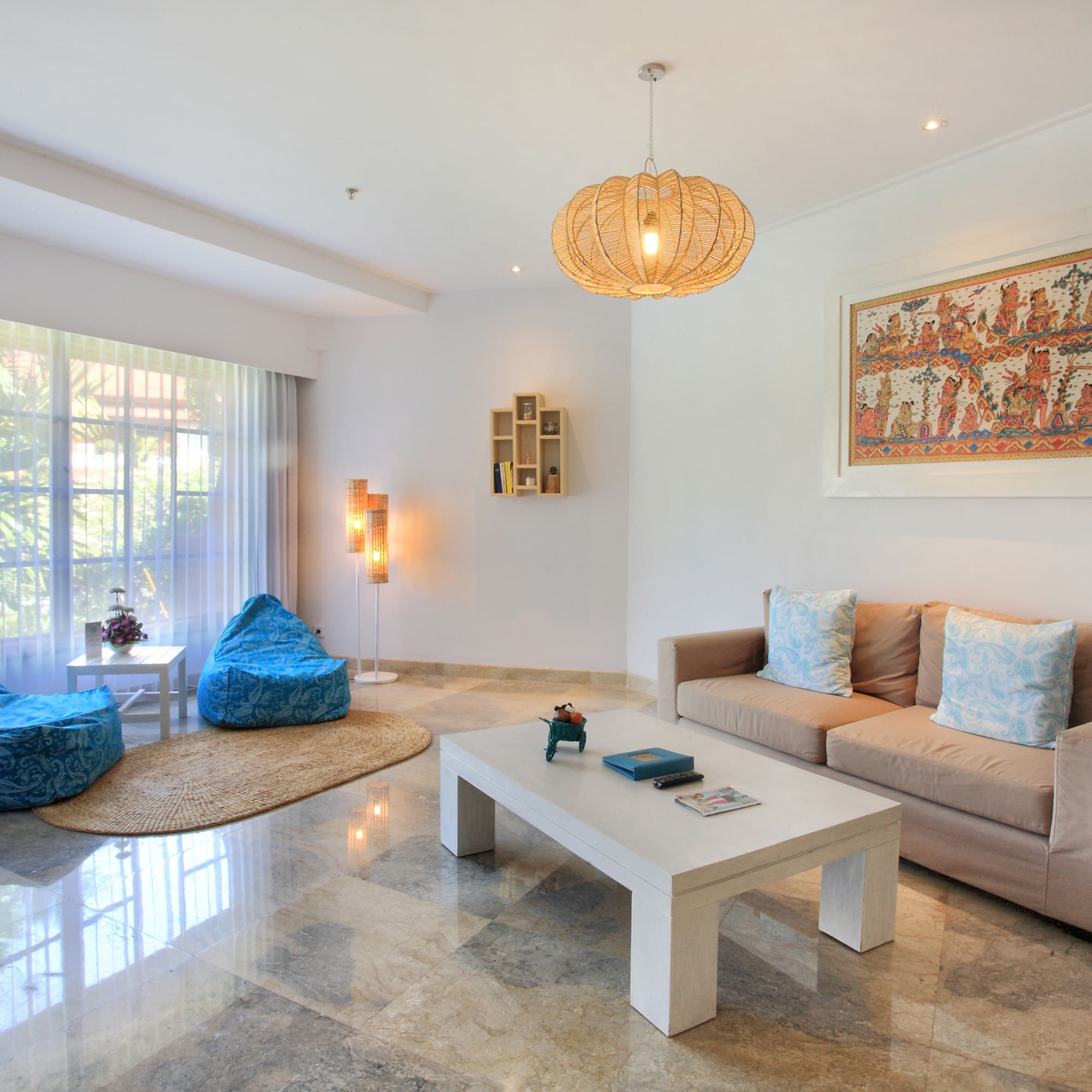 a living room with a couch and a coffee table