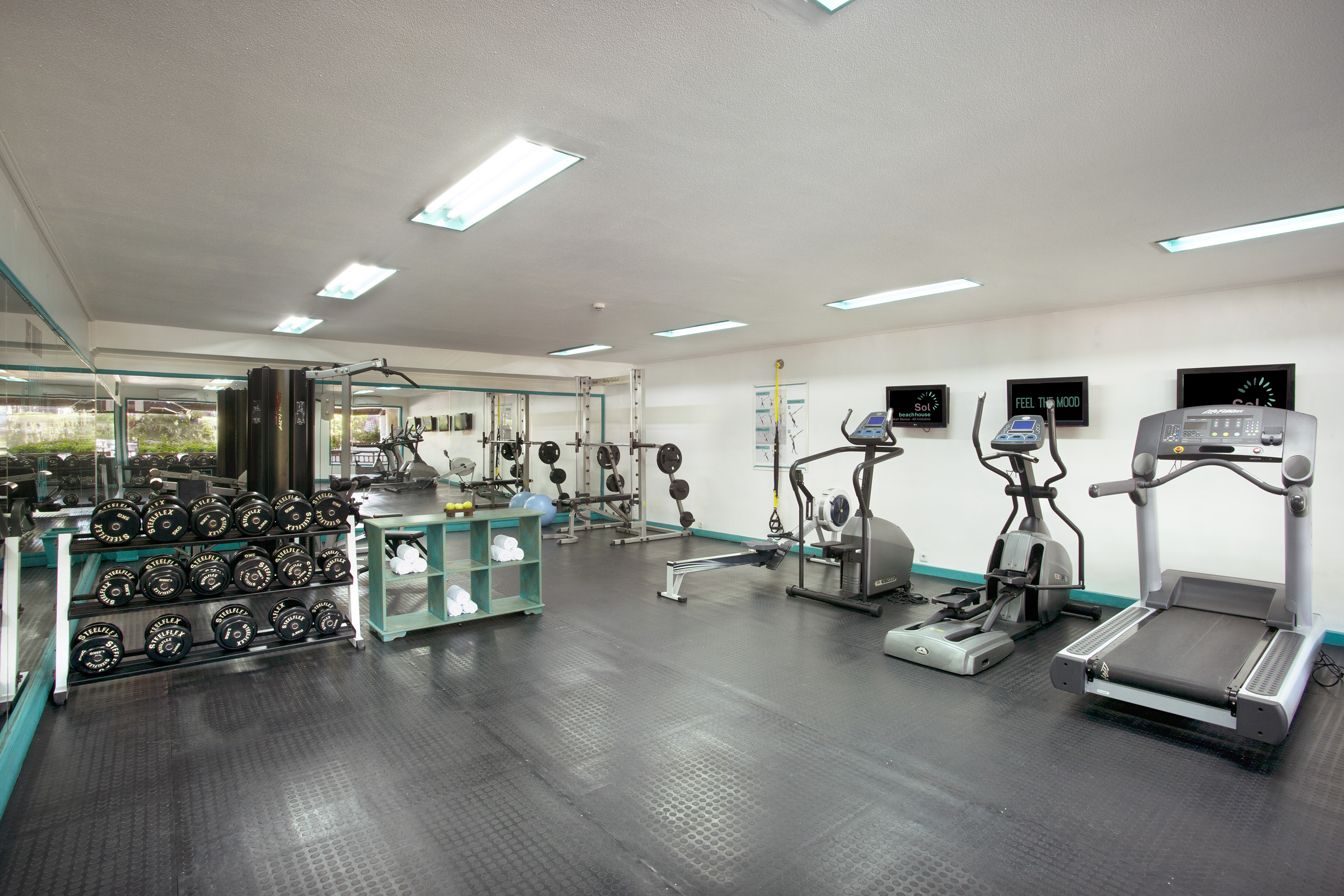a room with exercise equipment