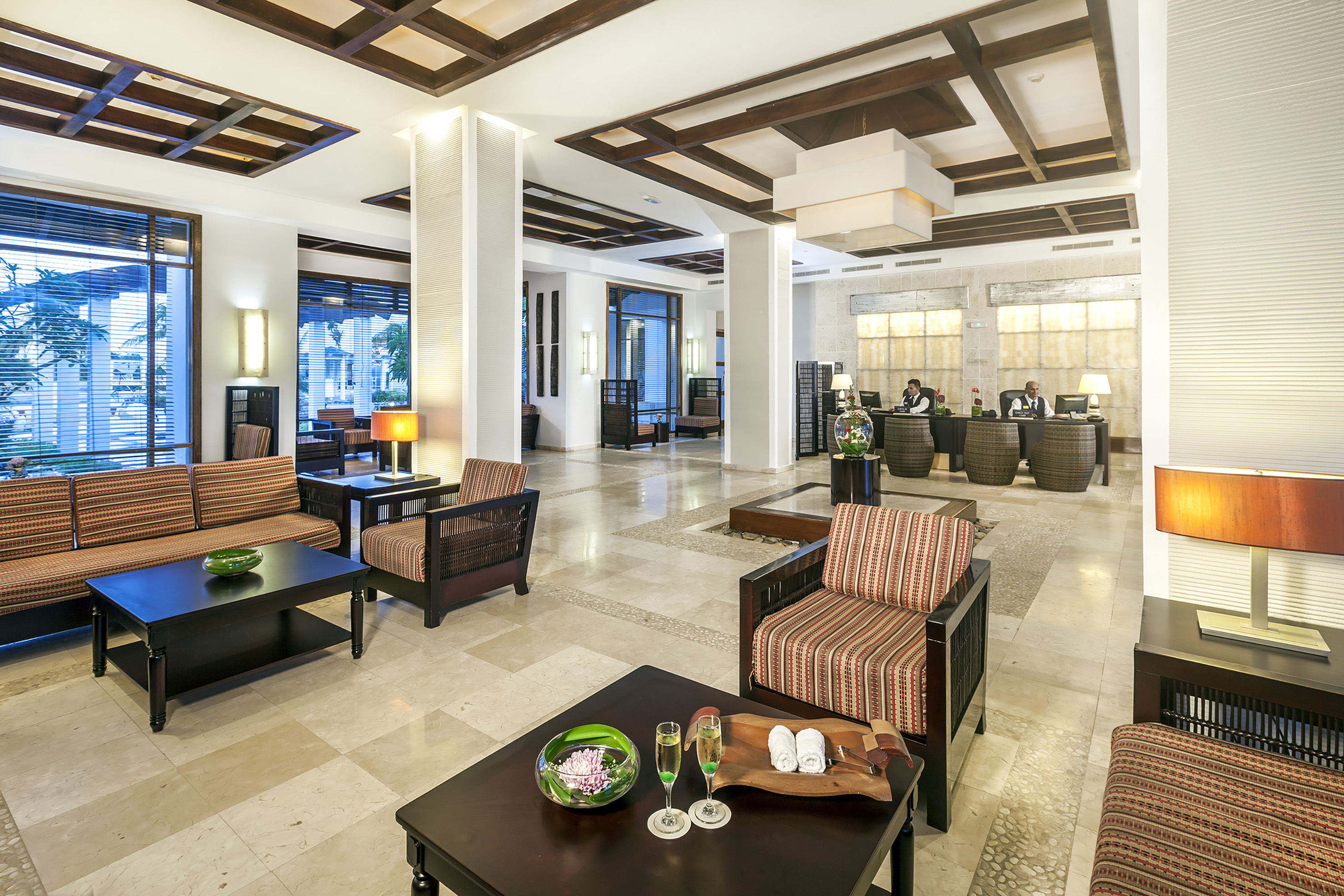 a room with chairs and tables