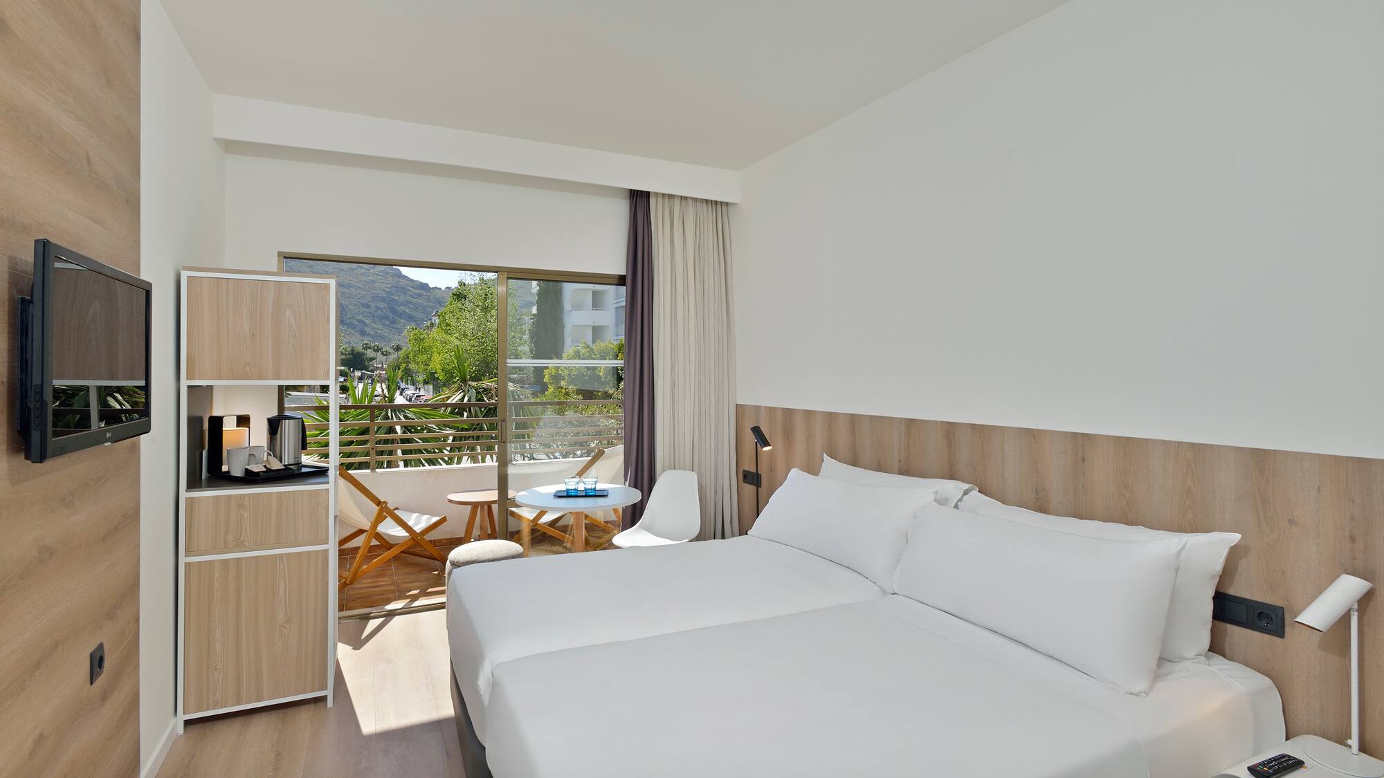 a room with a bed and a table