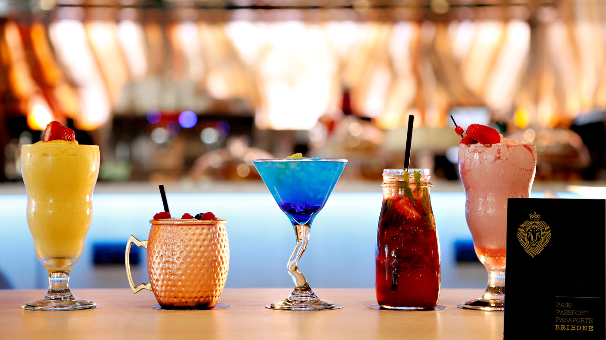 a group of drinks on a table
