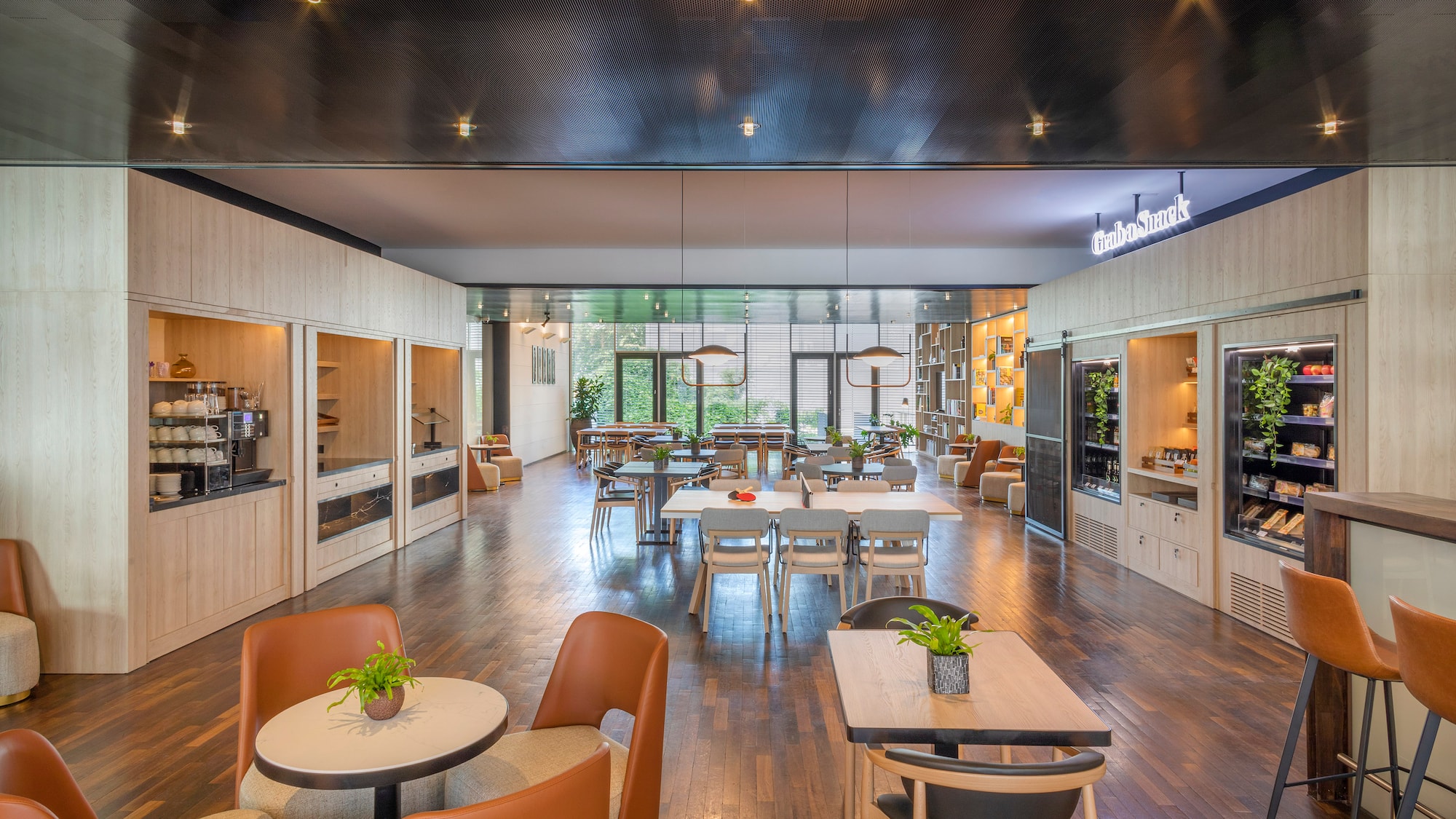 a room with tables and chairs