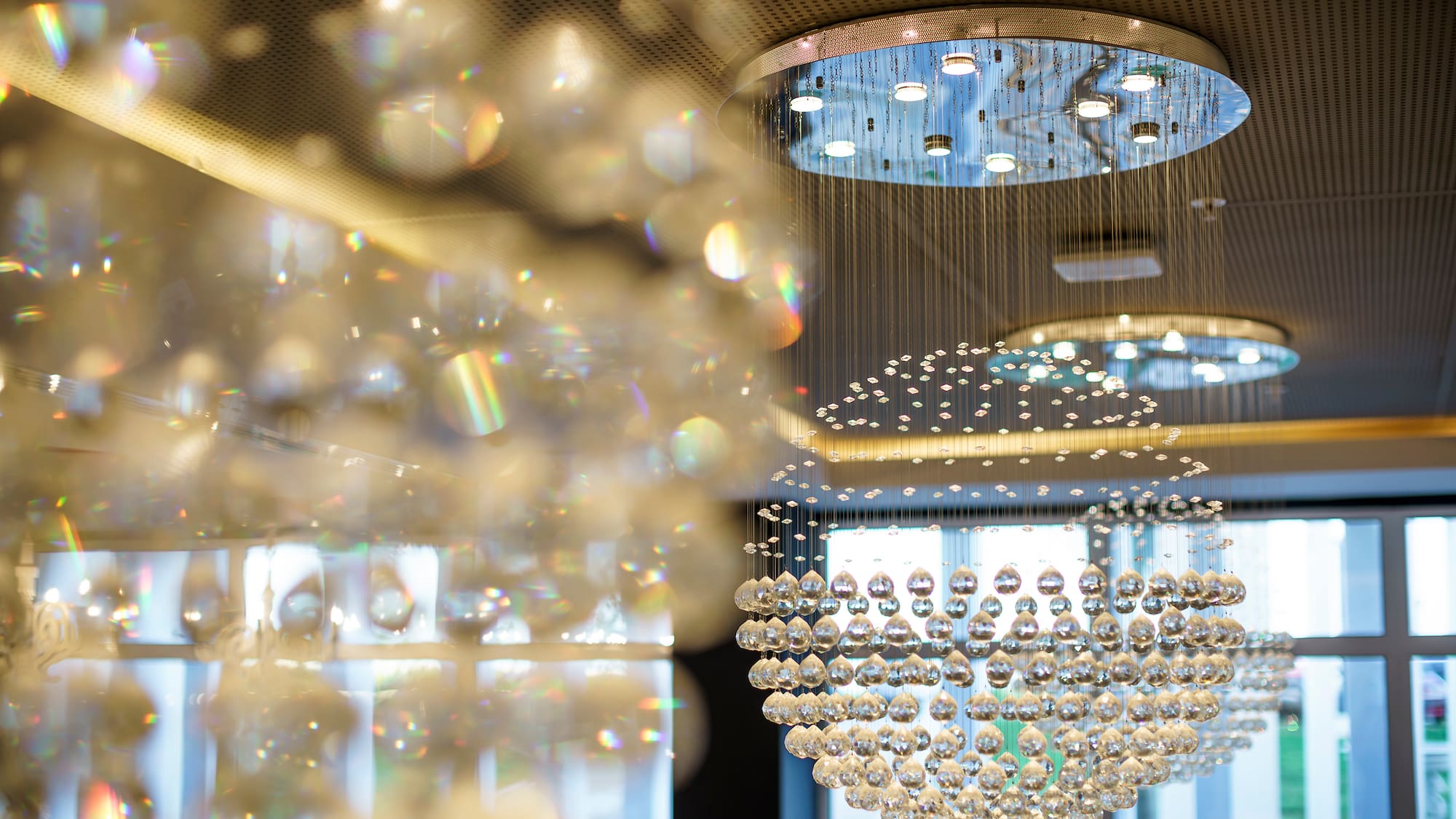 a chandelier from the ceiling