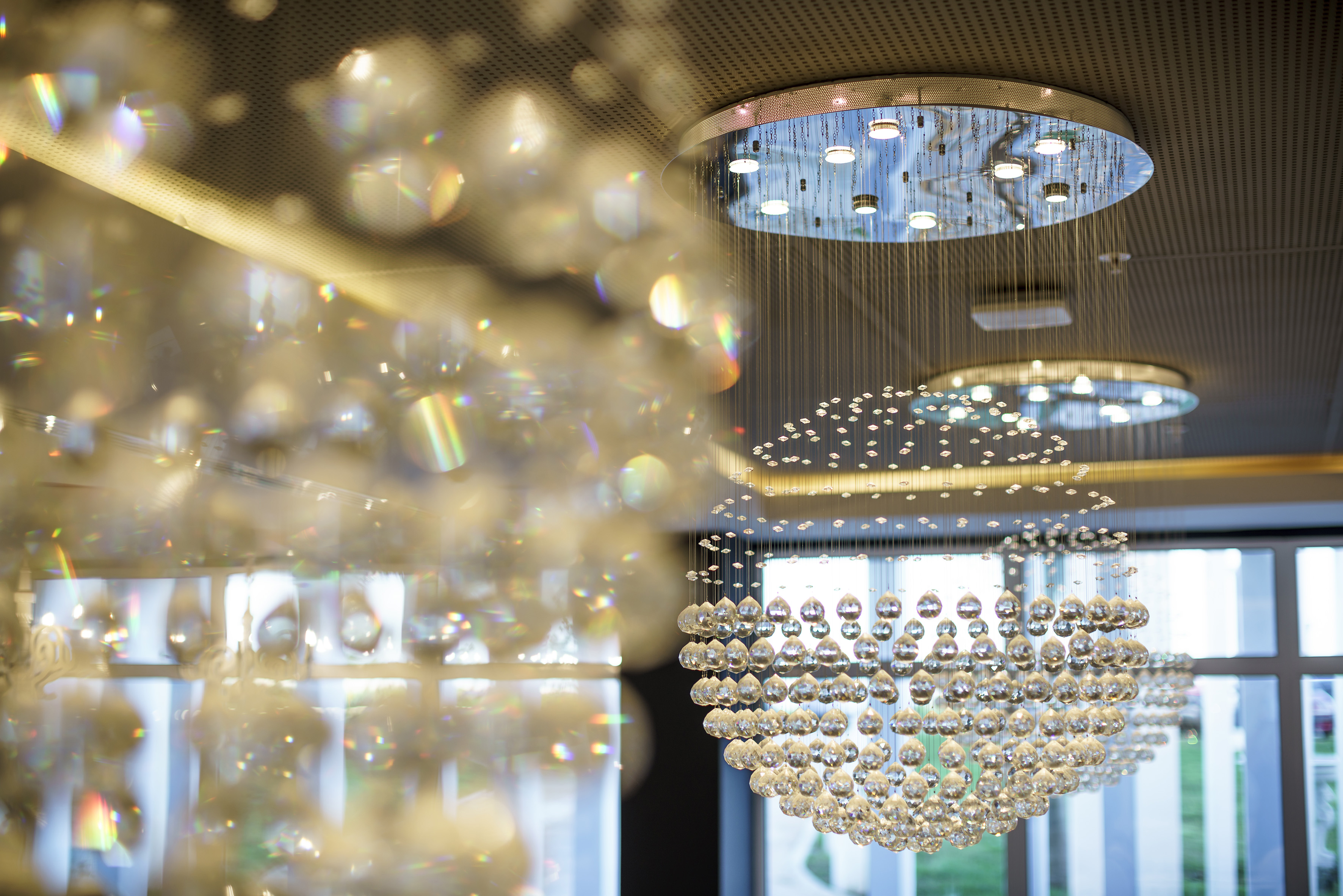 a chandelier from the ceiling