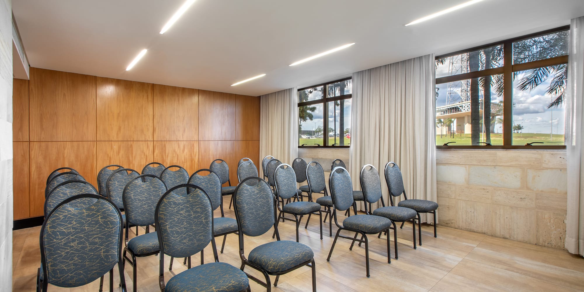 a room with many chairs