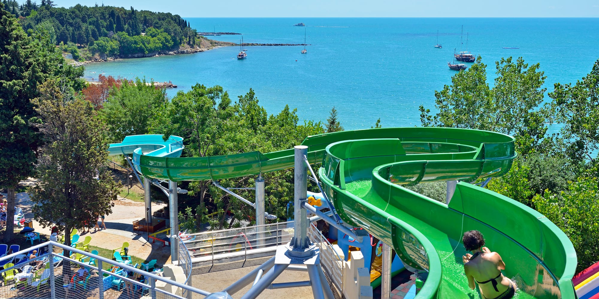a woman on a water slide