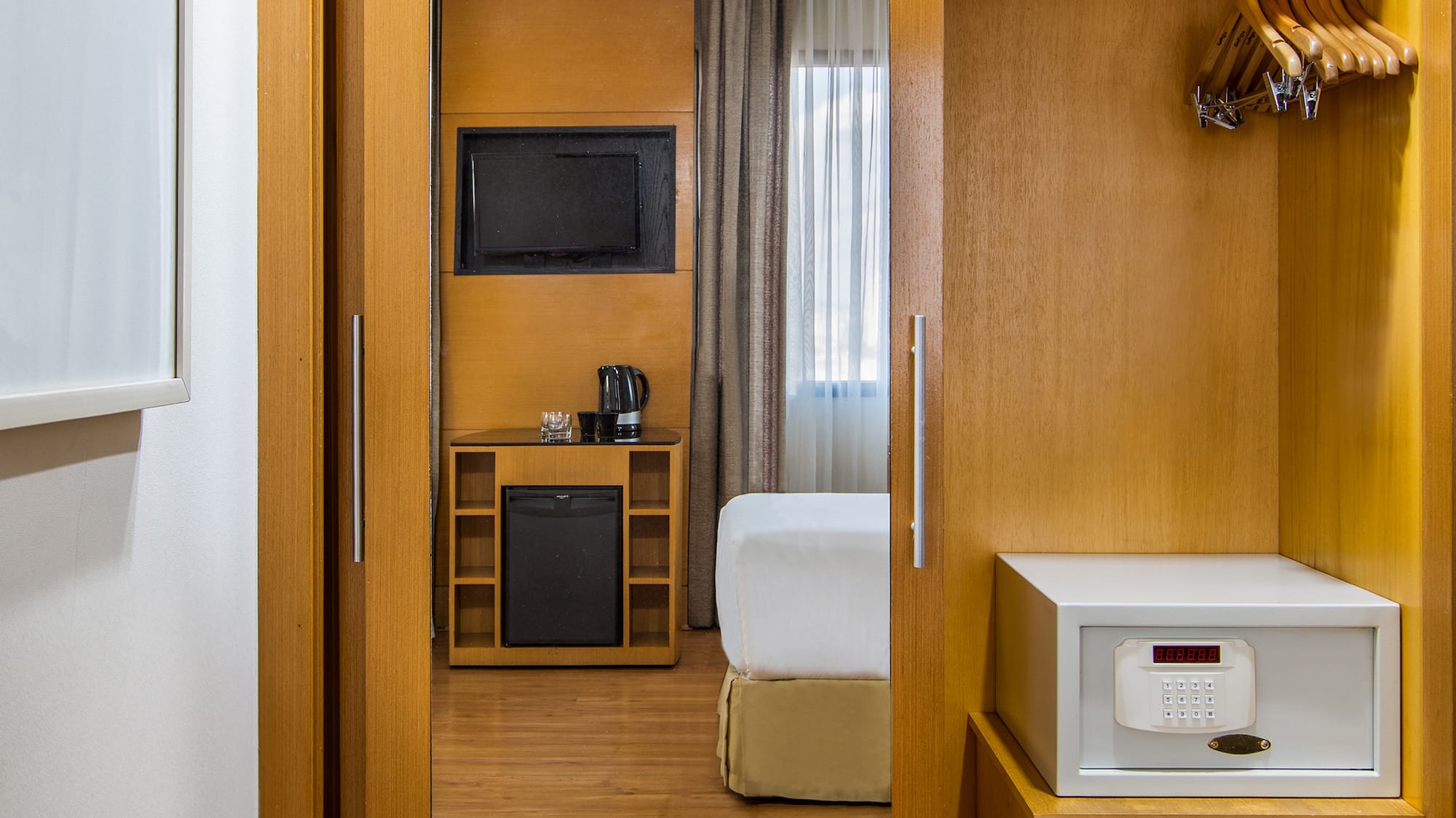 a closet with a door open