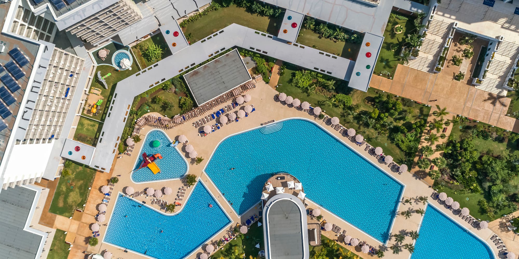 a swimming pool and buildings
