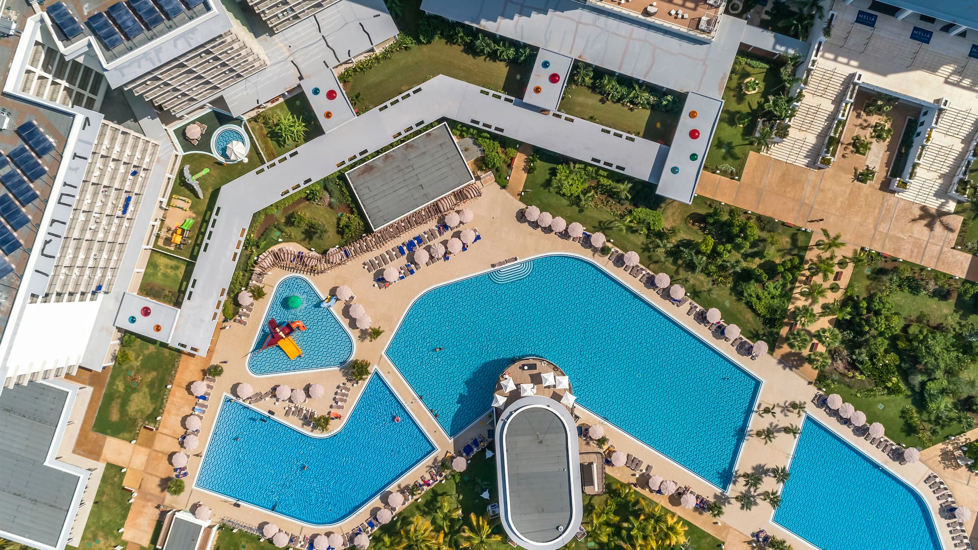 a swimming pool and buildings