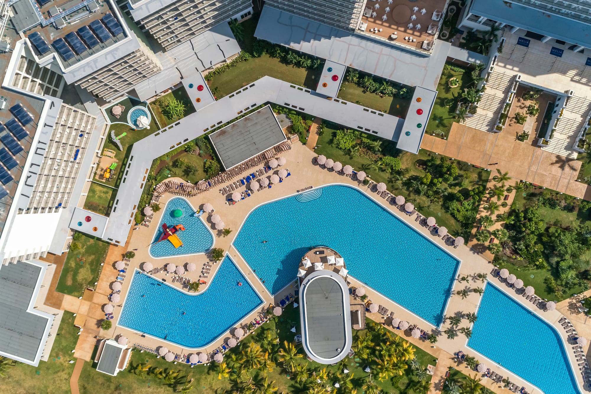 a swimming pool and buildings