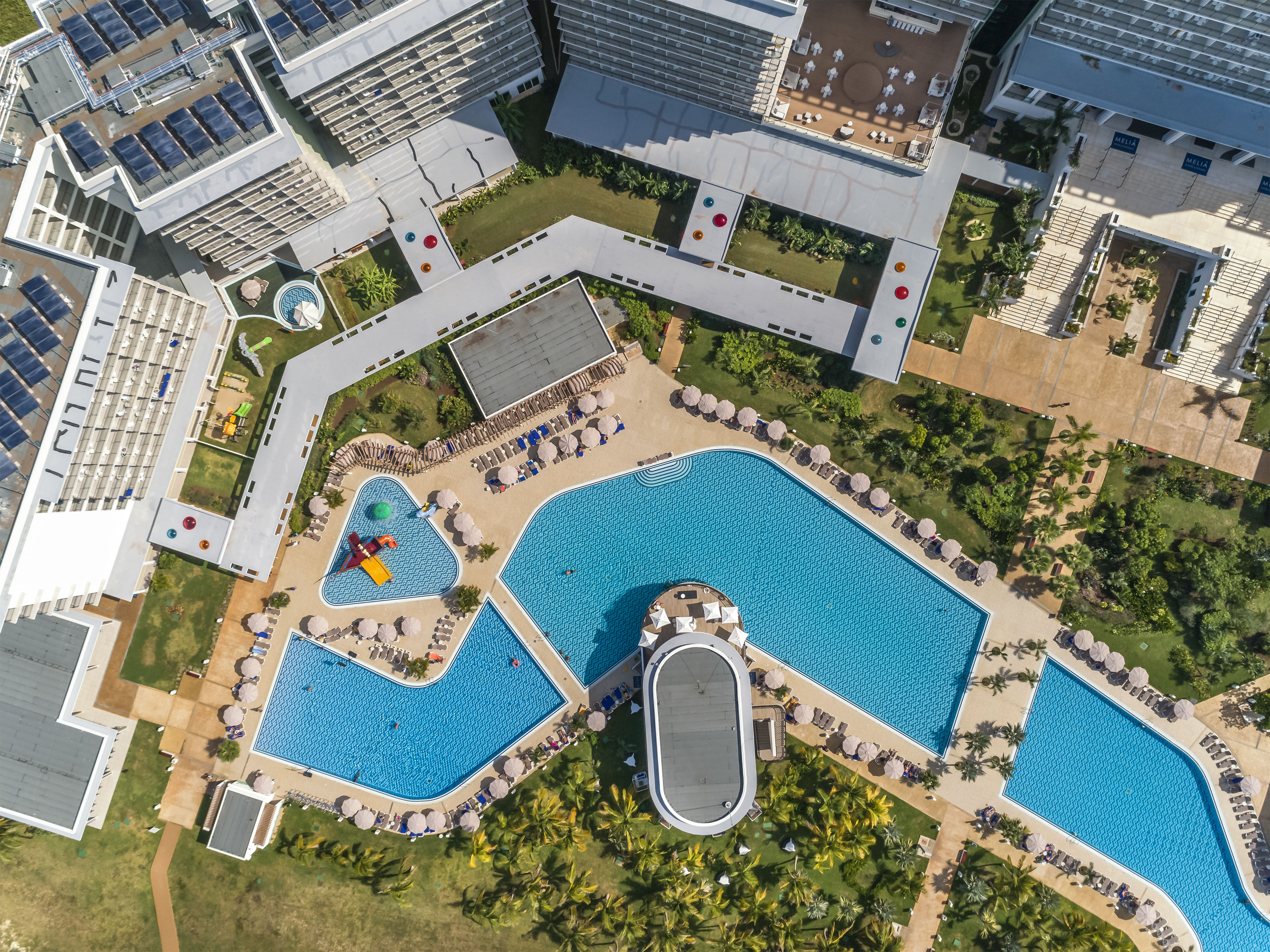 a swimming pool and buildings