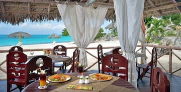 a table set up on a beach