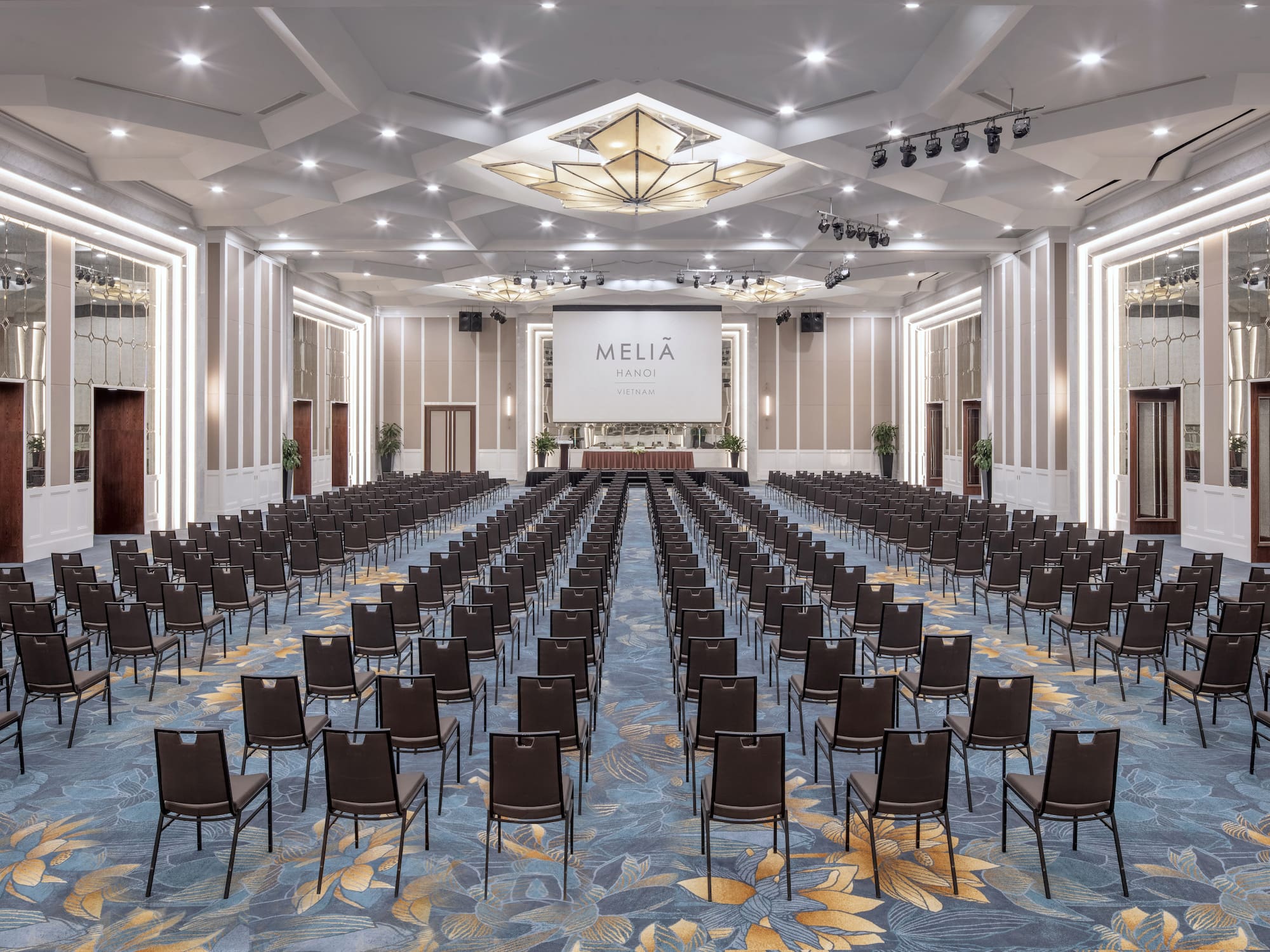 a large room with many chairs