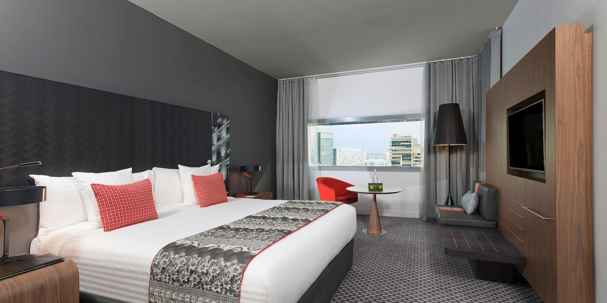 a room with a bed and a table