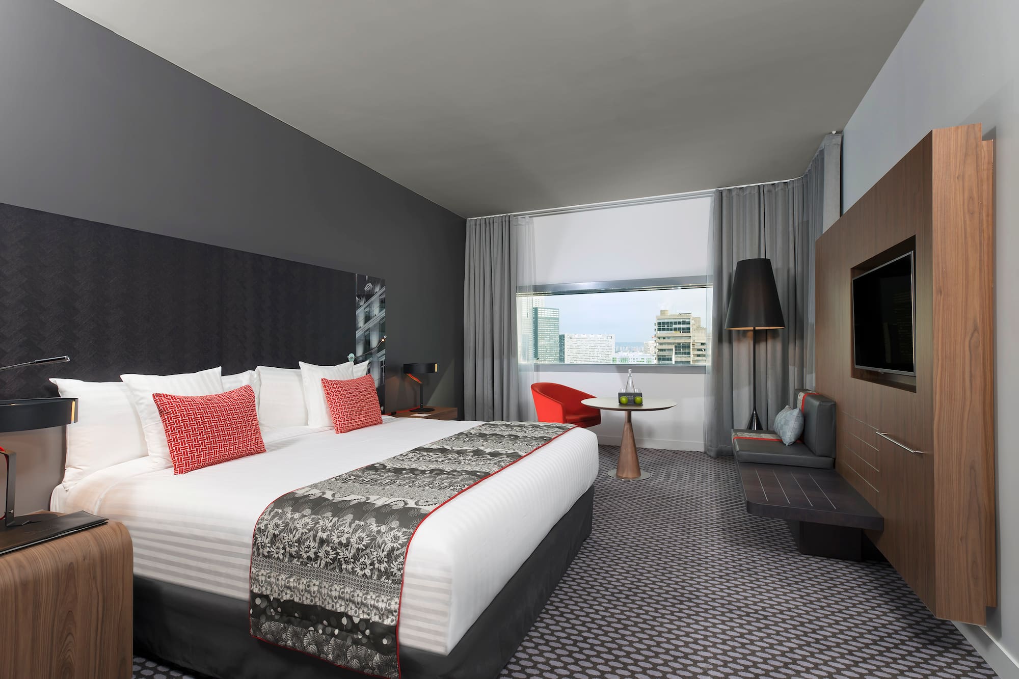 a room with a bed and a table