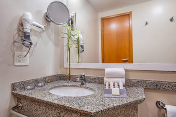 a bathroom with a mirror and a sink