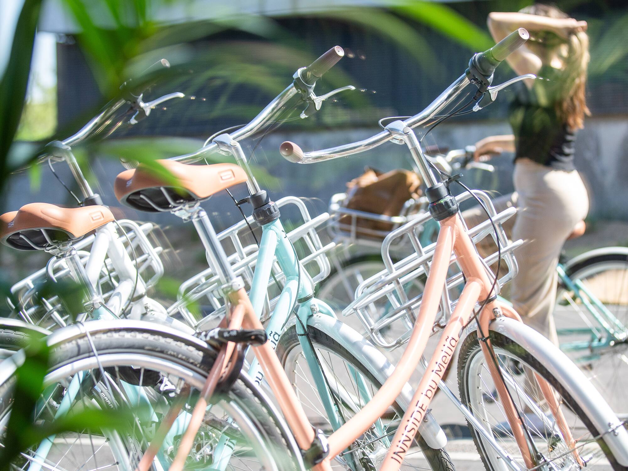 a group of bicycles parked on the street
