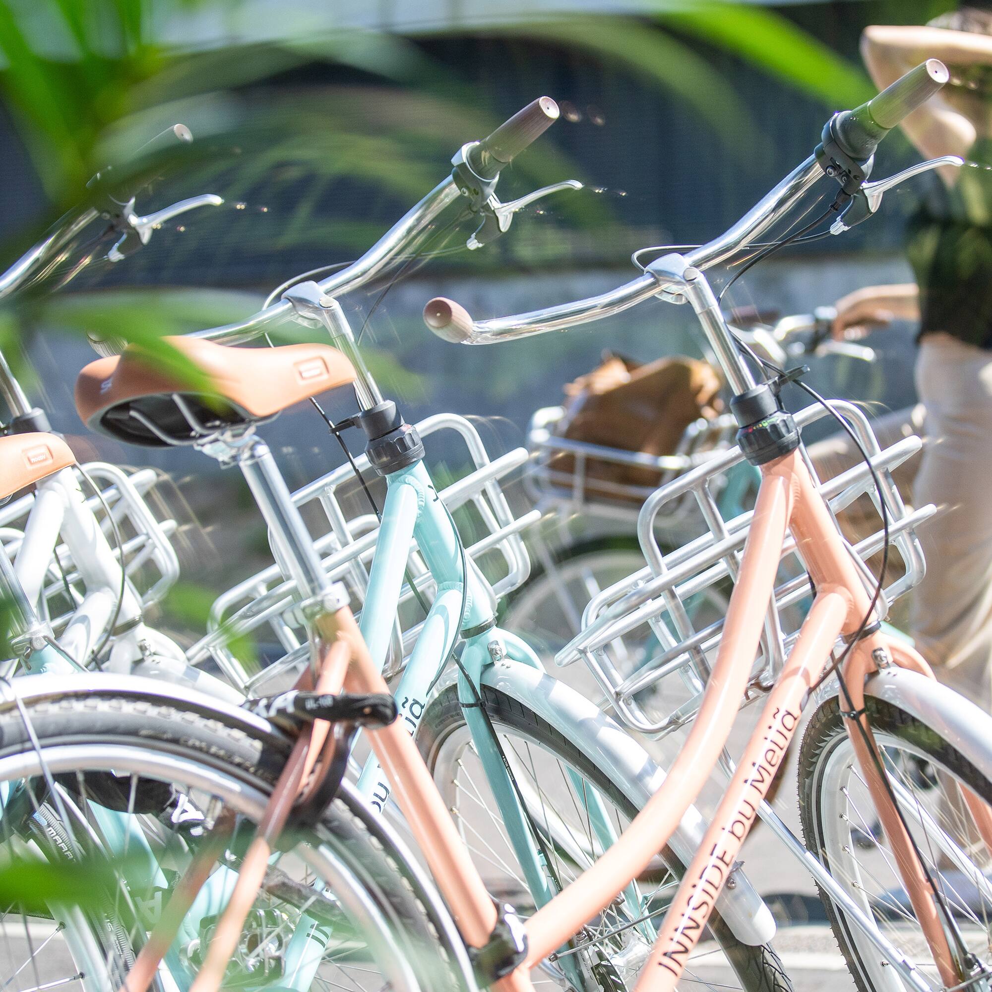 a group of bicycles parked on the street