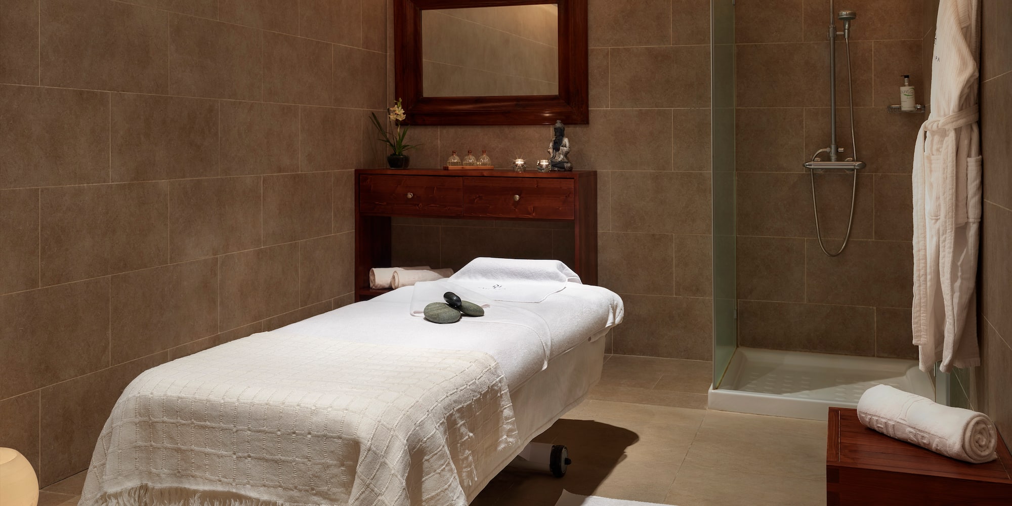 a massage table in a room