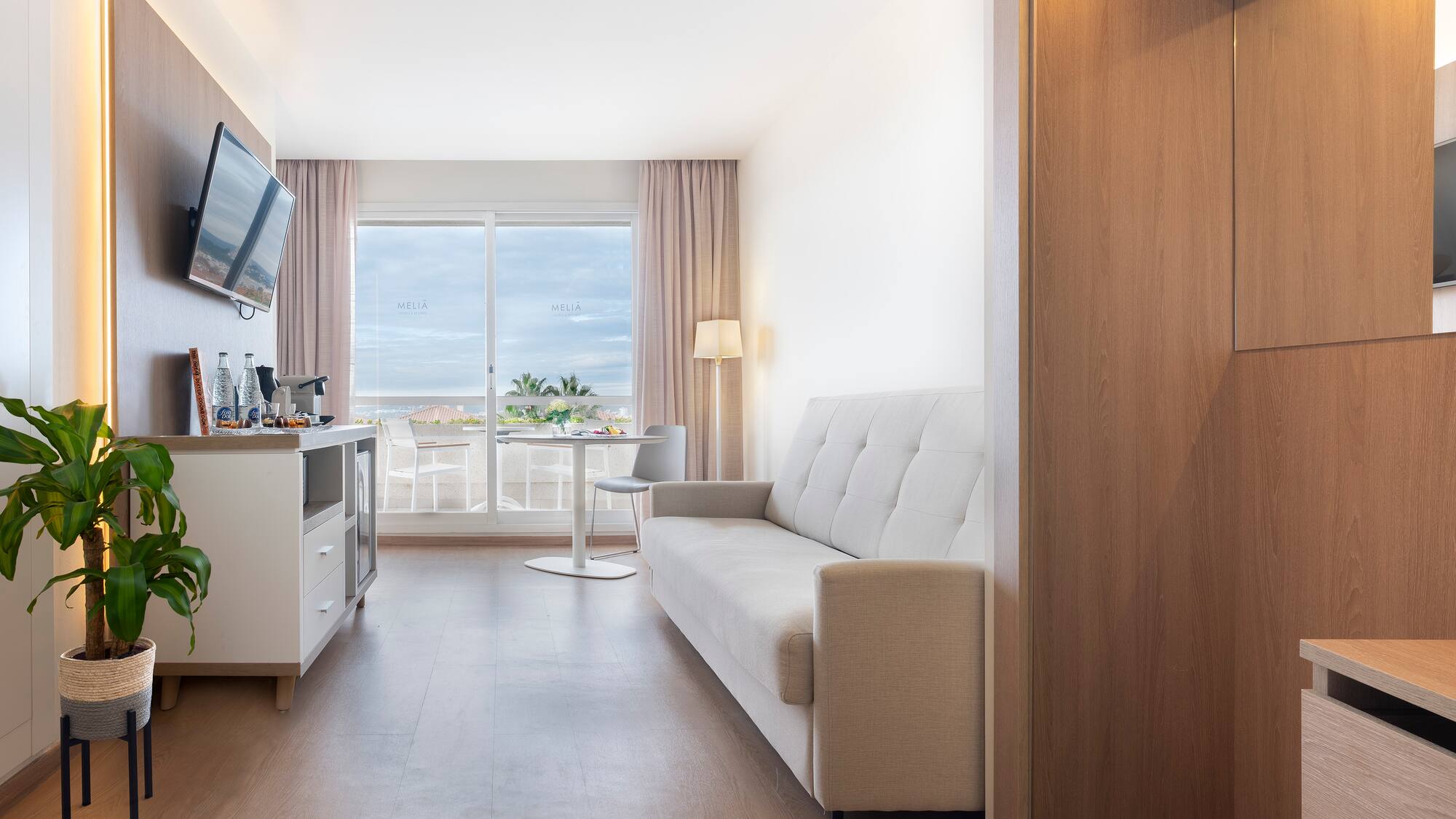 a room with a couch and a television