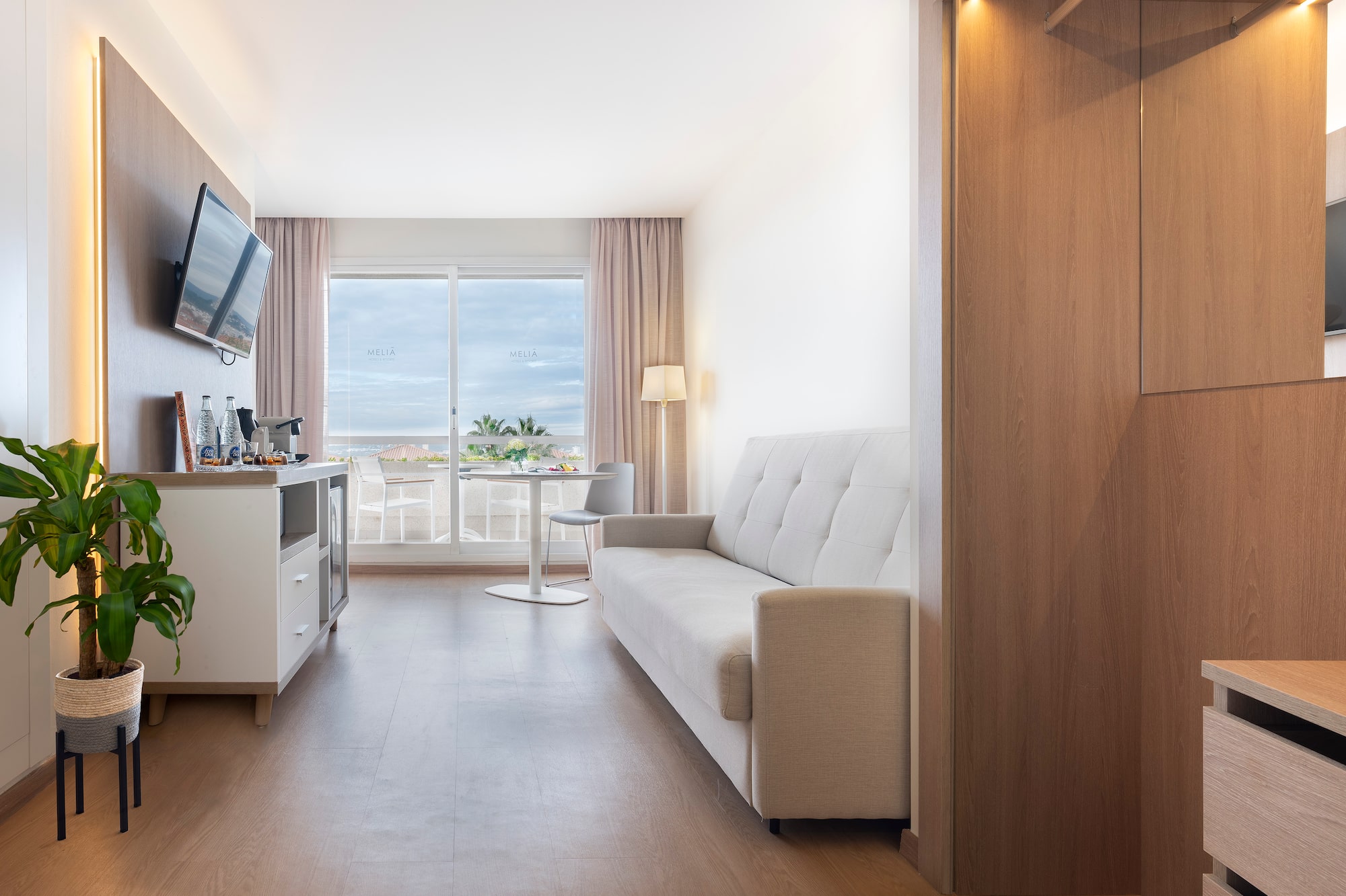 a room with a couch and a television