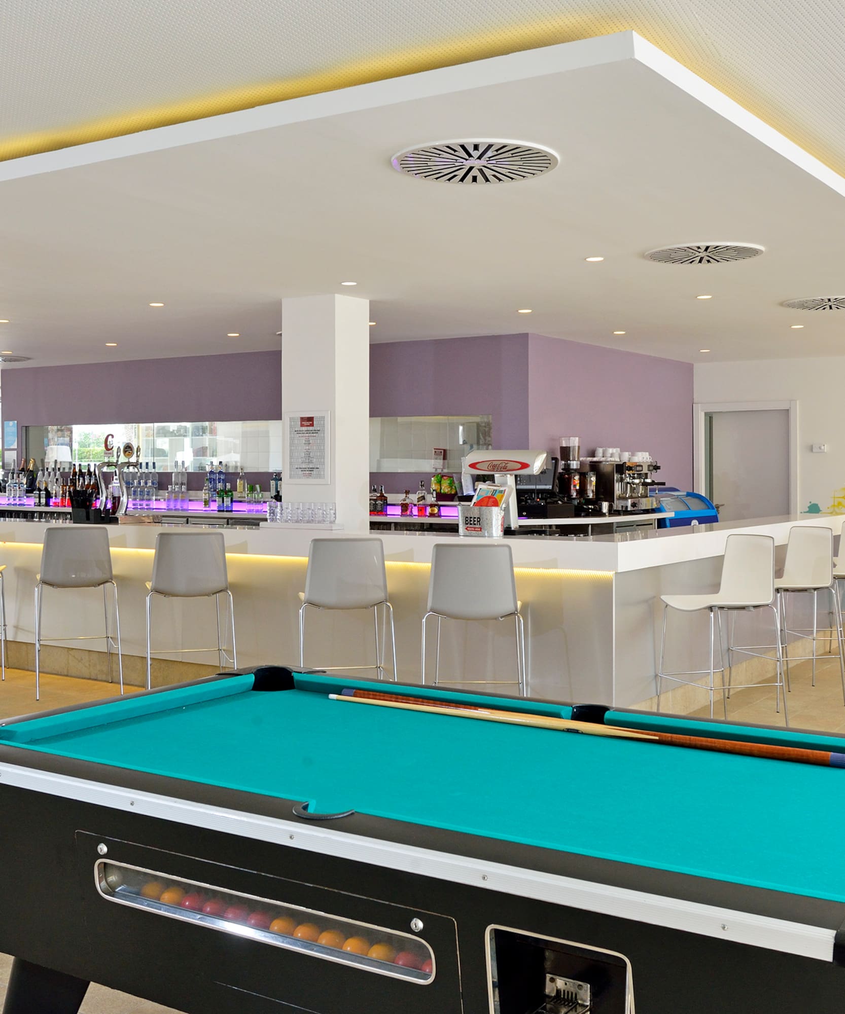 a pool table in a room